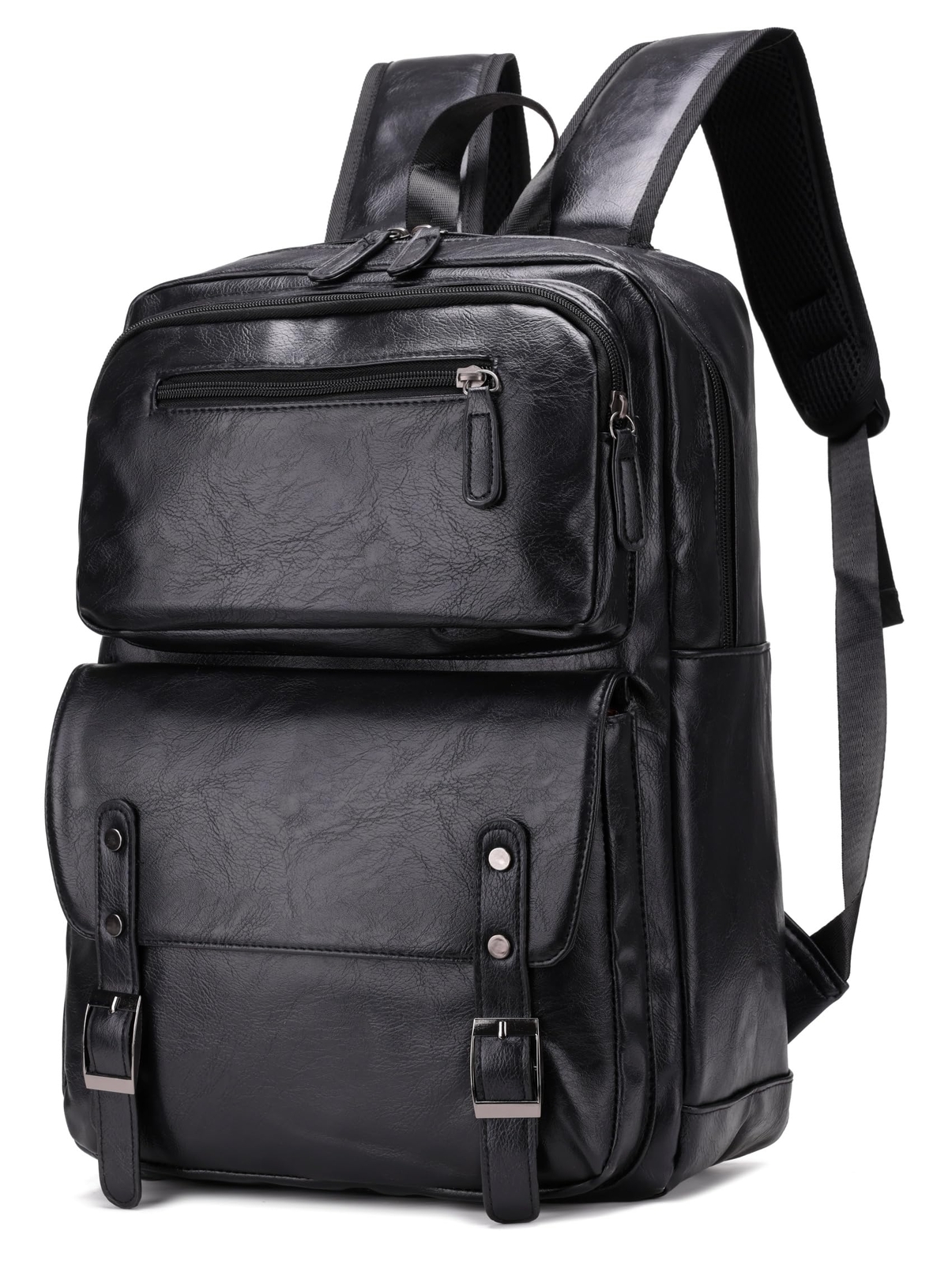 PU Casual Backpack Men’s casual Leather laptop backpack Daily commuter leathe…
