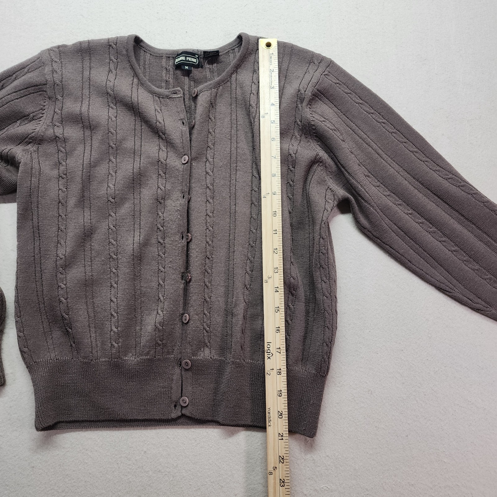Pierre Cardin Womens Cardigan Medium Brown 100% Merino Wool Button Front Classic