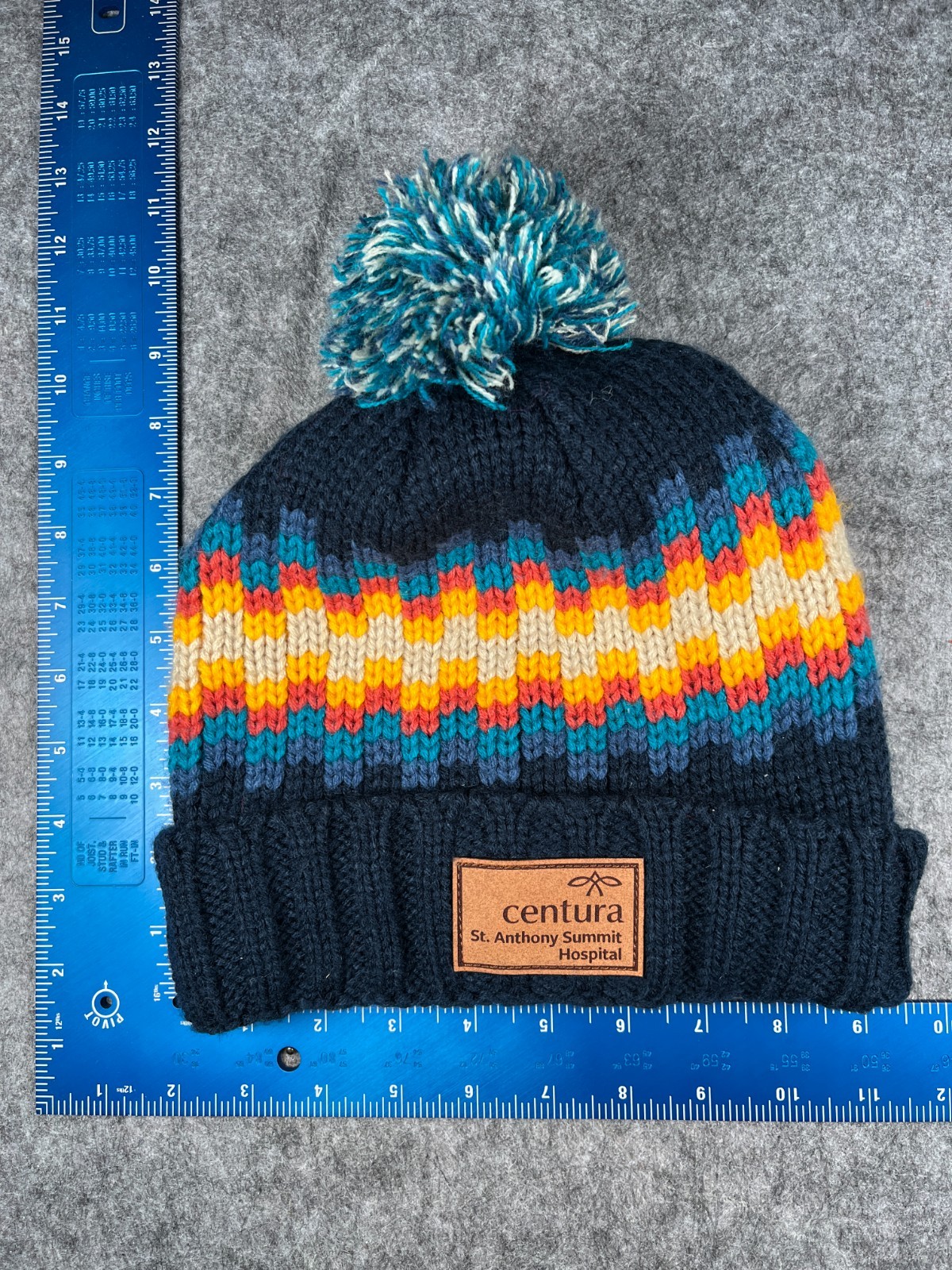 Centura St Anthony Summit Hospital Locale Beanie Toque Adult OS Blue Acrylic Pom