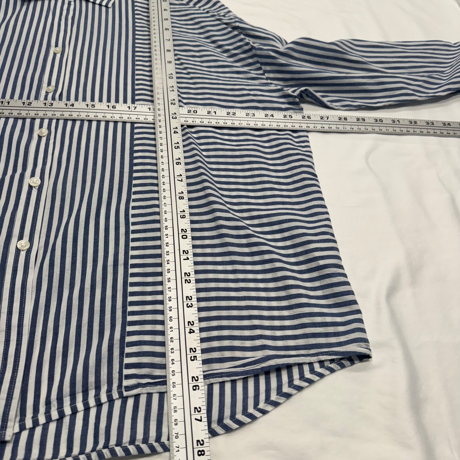 Elizabeth and James Stripe Button Up Shirt Size XL Blue White Long Sleeve Blouse