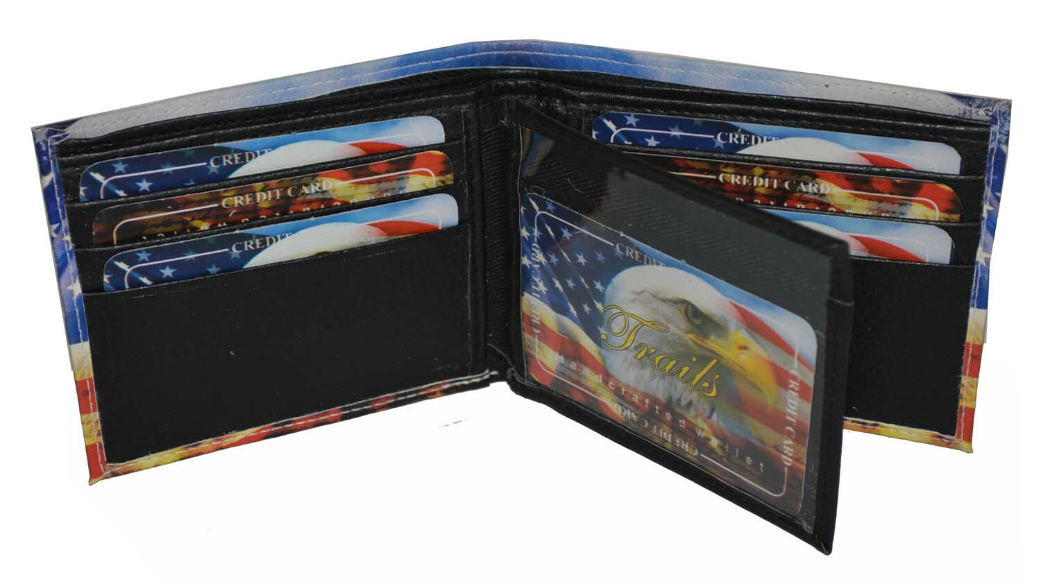 Leatherboss Men Bifold Exotic Wallet US American Flag Eagle with gift box