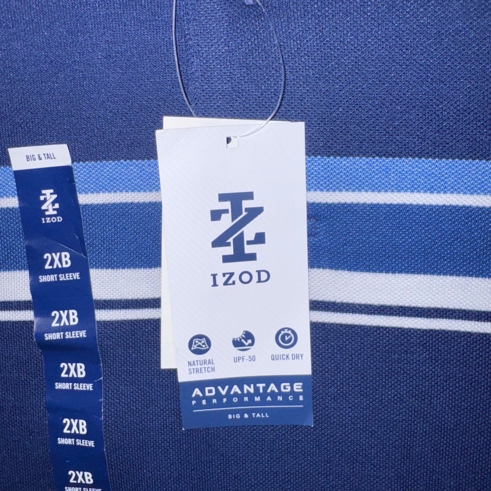 IZOD Advantage Performance Polo Mens Striped Stretch Medieval Blue 2XB NEW