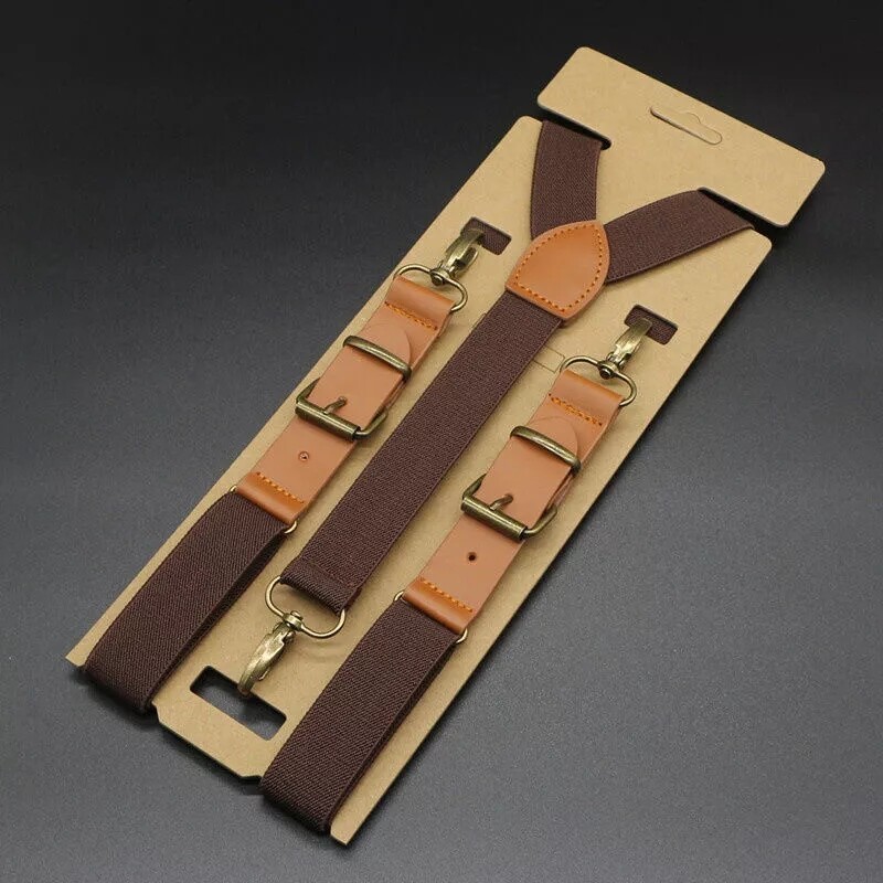 2PCS Men’s Suspenders Y Back Adjustable Leather Y-Shaped Hooks Pants Braces