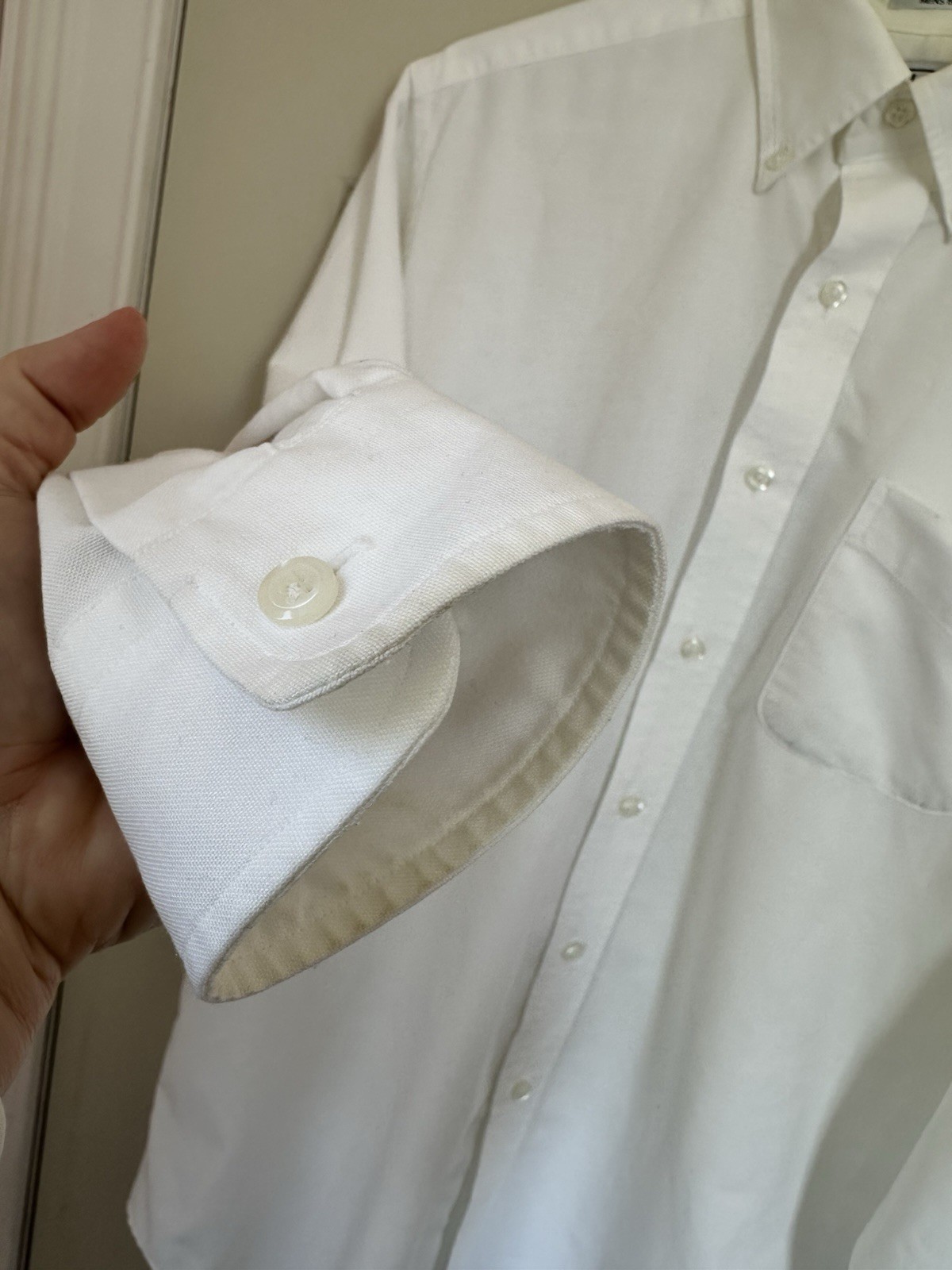 VTG LL Bean Men White Button Down Shirt Long Sleeve SingleNeedle Tailor 15 1/2