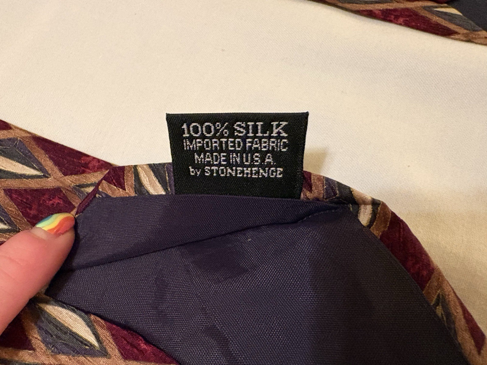 Cocktail Collection Men’s Silk Tie Burgundy Blue Tan Geometric Pointed Classic