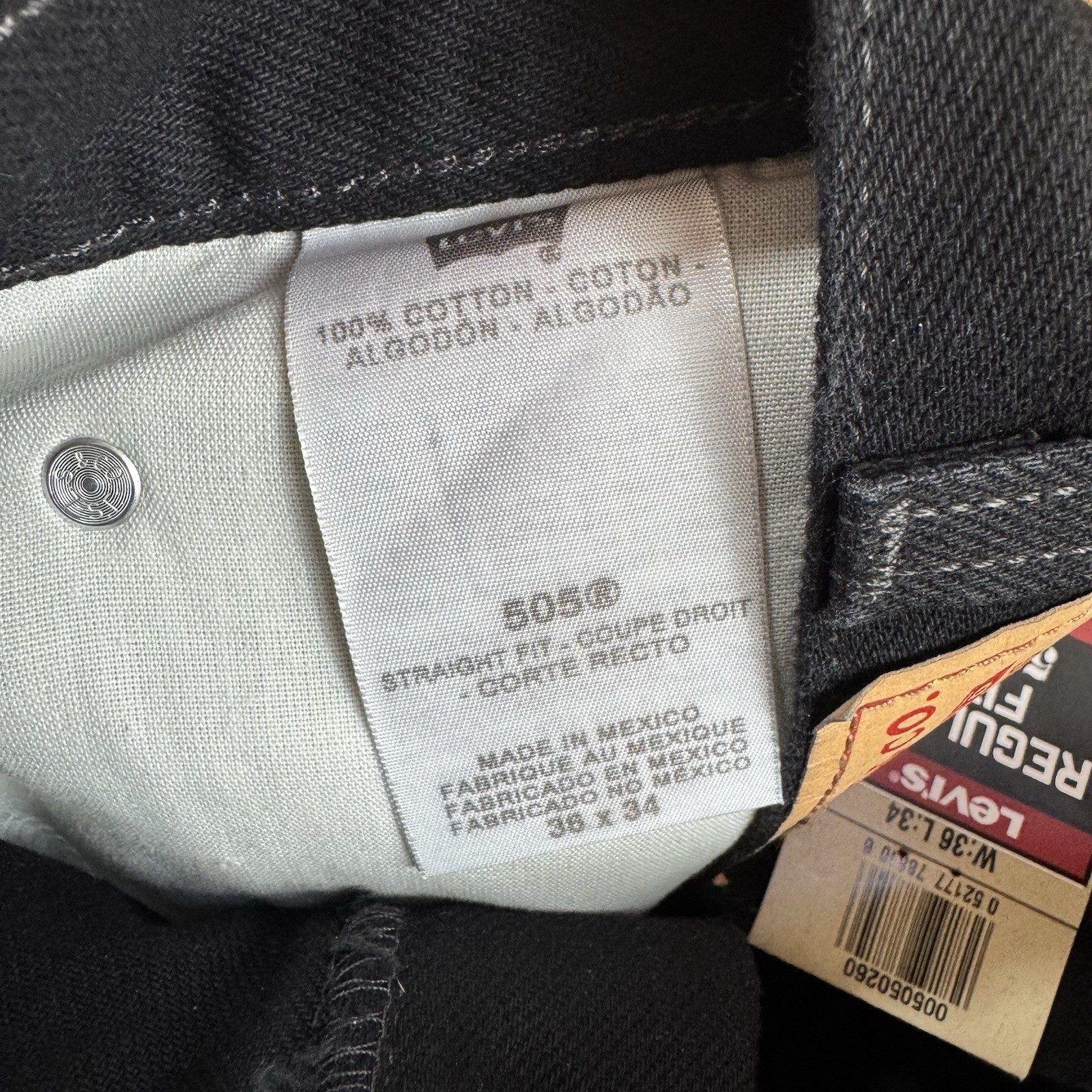 NWT Levis Regular Fit 505 Black Zipper Fly Tagged Sz 36×34