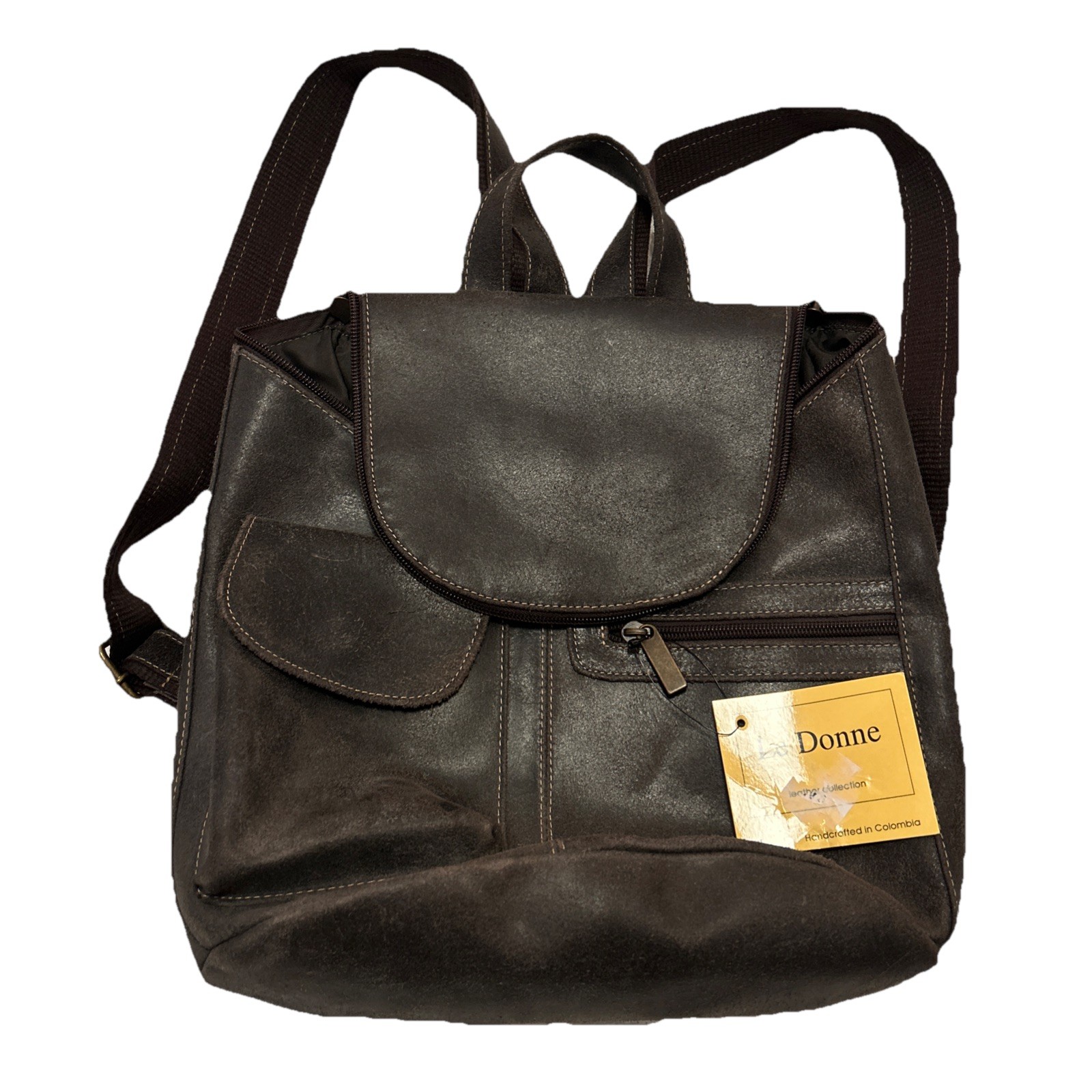 Le Donne Leather Multi-Pocket Backpack Brown NWT