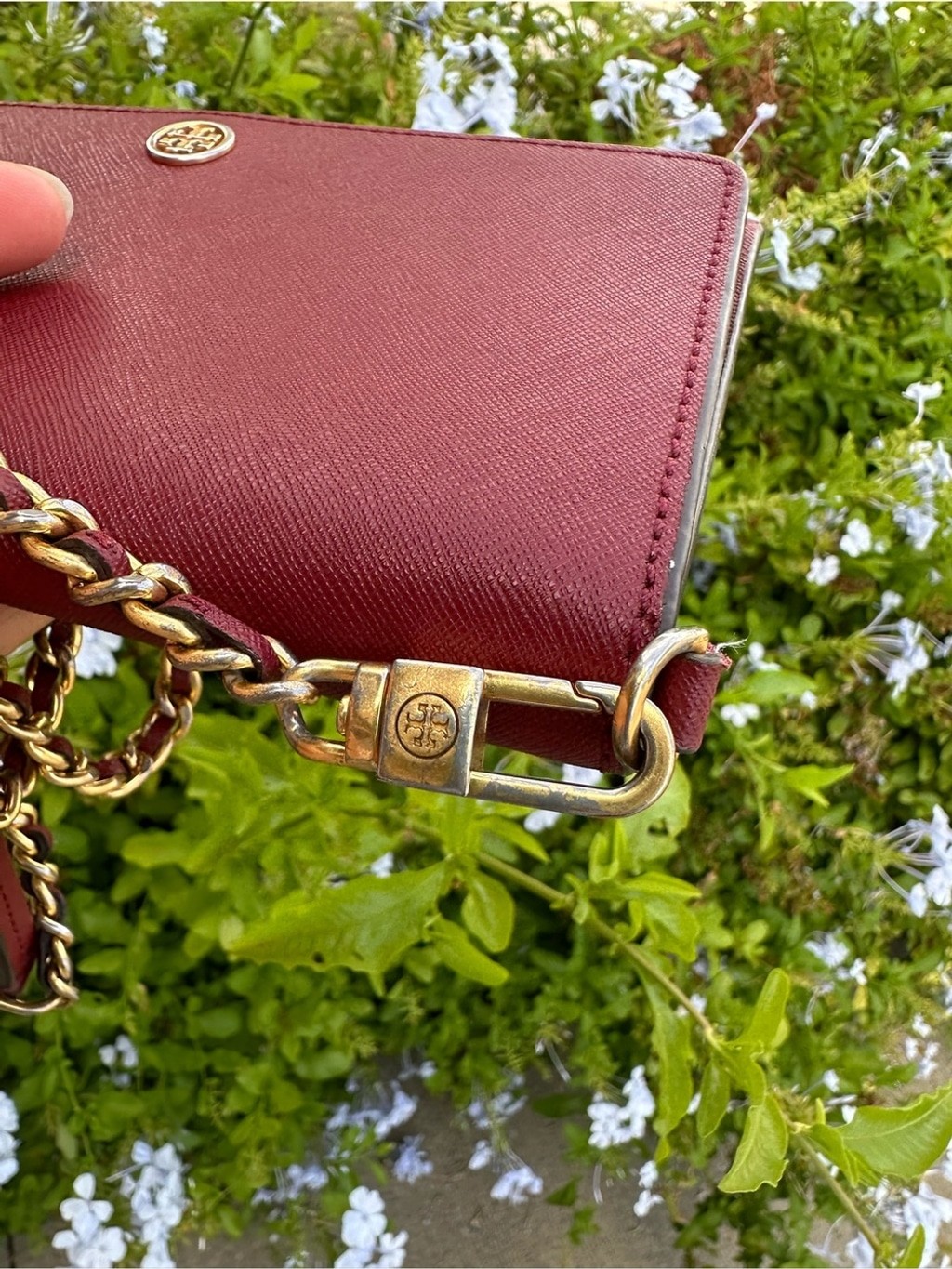 Tory Burch Burgundy Robinson Chain Wallet Crossbody