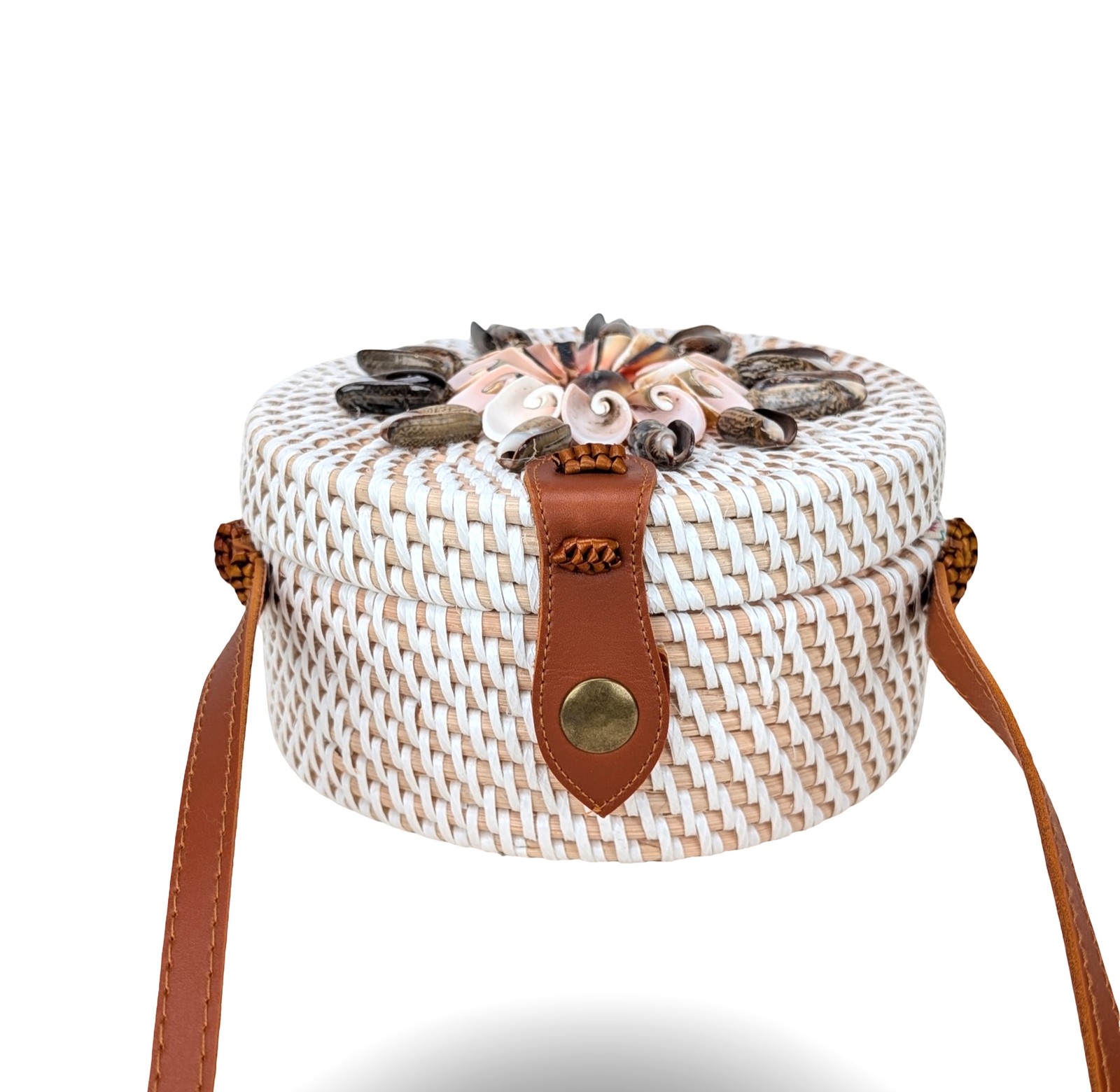 Seashell Floral Bag, Coastal Circle Handbag, Tropical Vacation Purse, Summer Bag