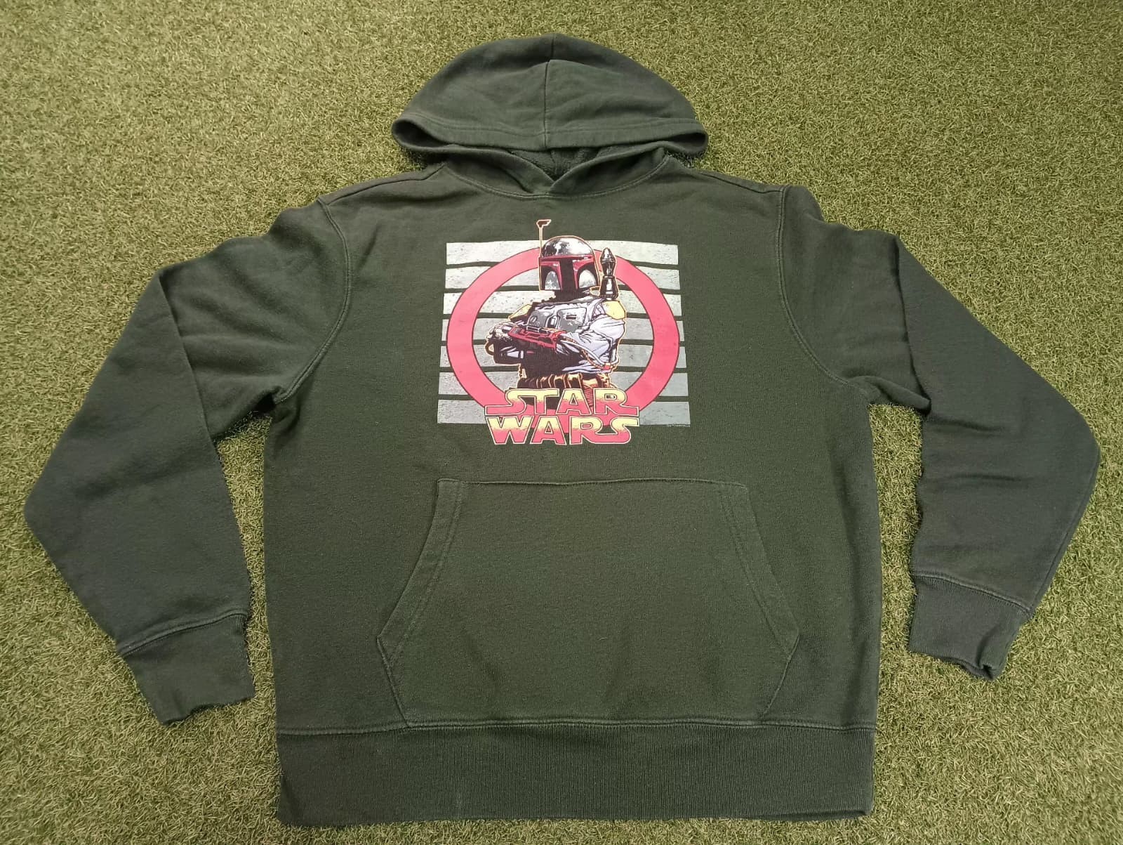 Star Wars Gender-Neutral Hoodie Mens S Green Graphic Rib Knit Hem Brushed Fleece