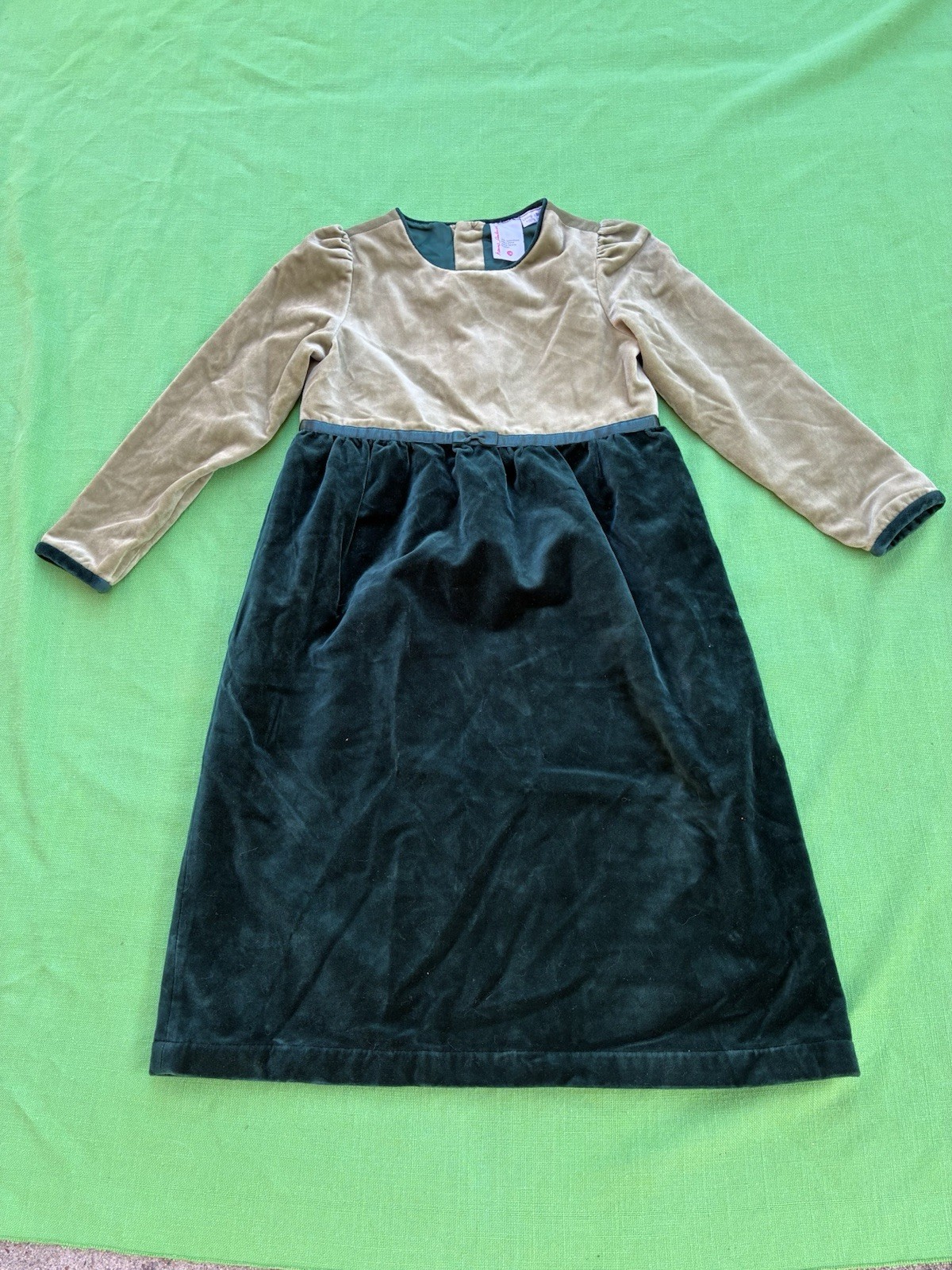 Hanna Andersson Green Velvet Long Sleeve Holiday Dress Lined Size 120 6-7 years