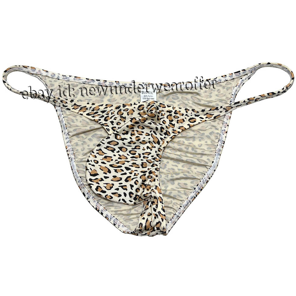 Men Leopard Bikini Briefs Underwear Bulge Pouch Panties Ruched Back Hipster Pant
