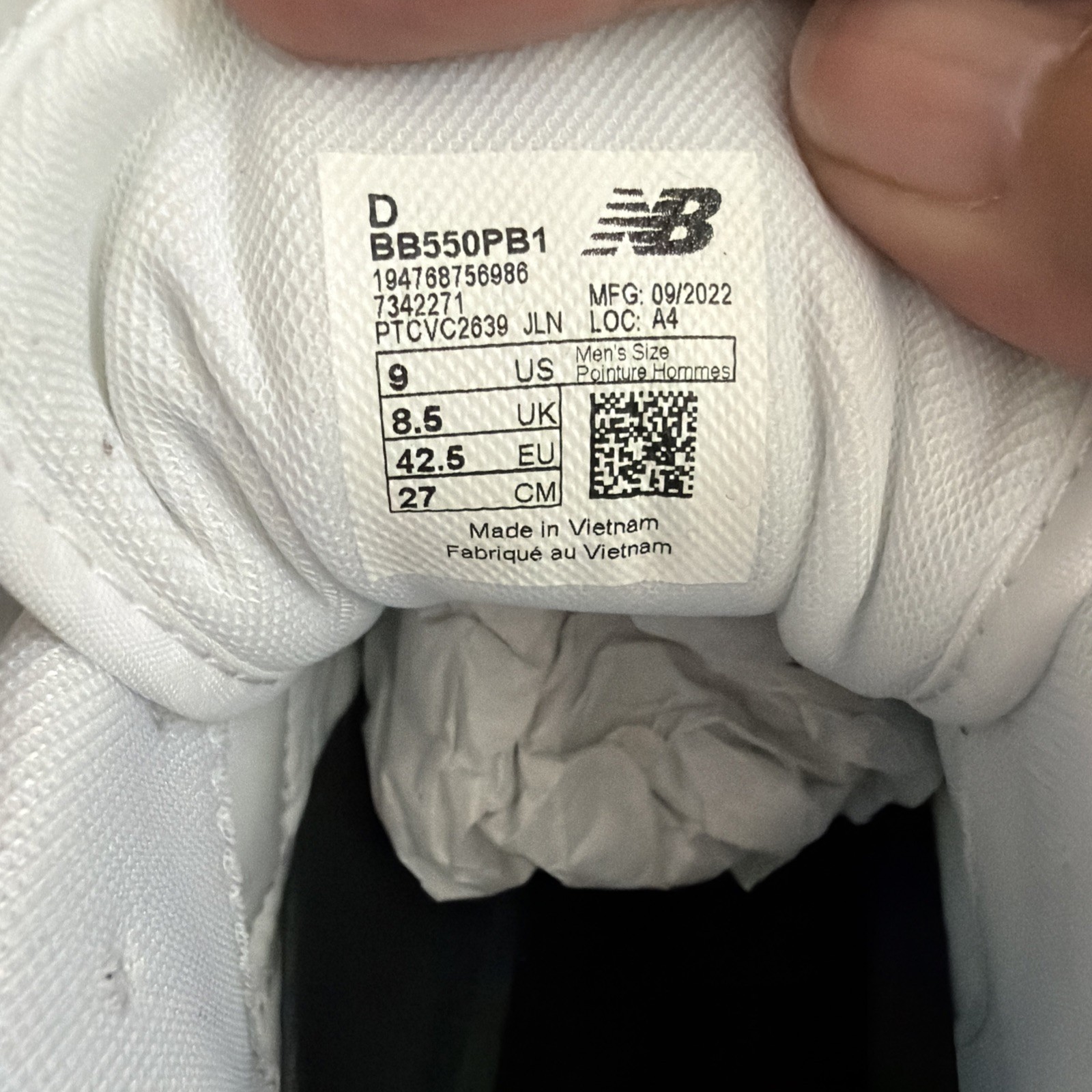 New Balance 550 Shoes ‘White Grey’ BB550PB1 Men’s size 9
