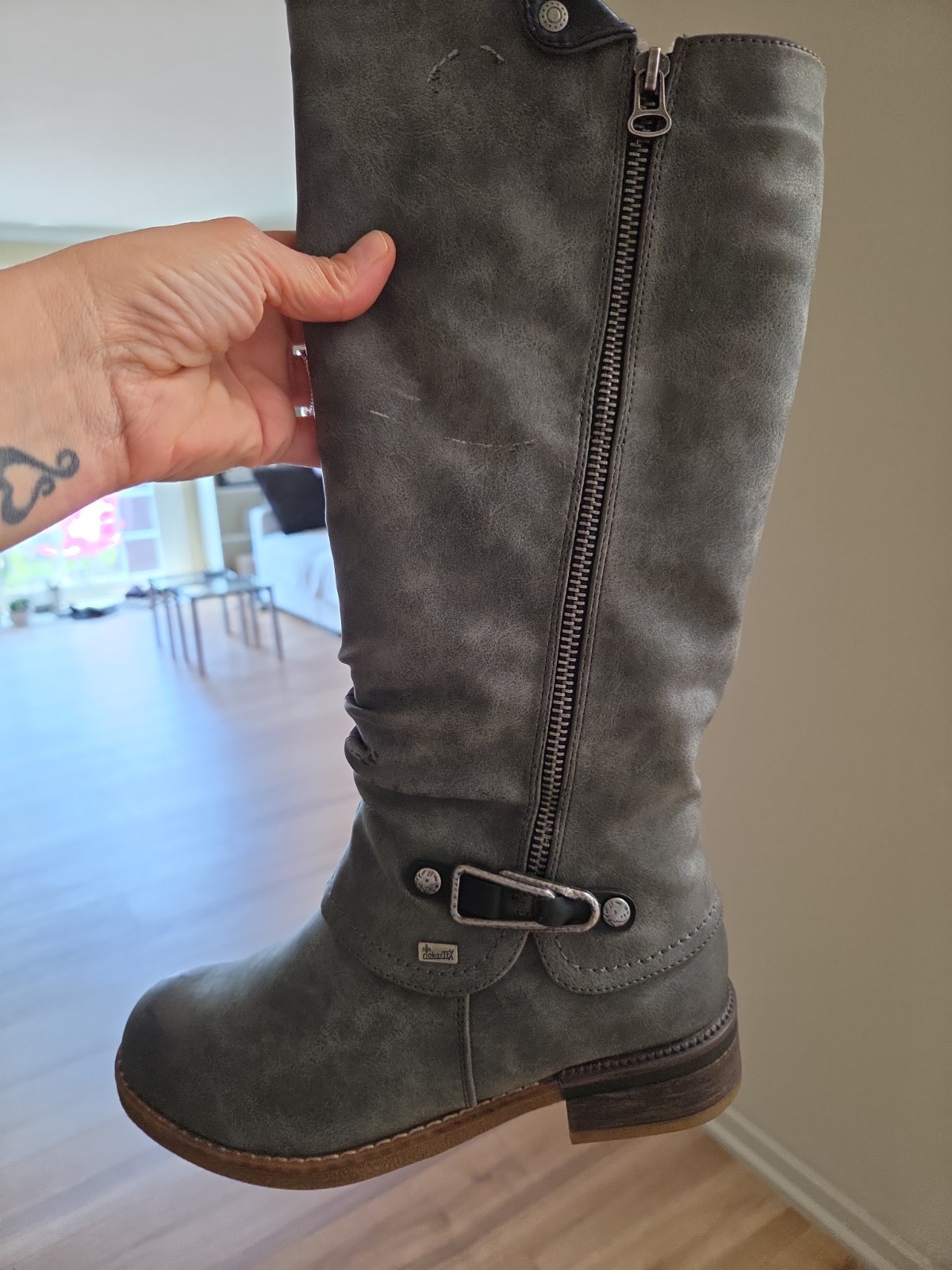 Rieker RiekerTex Gray Mid Calf Boots Women’s EU 37 US 6.5 Side Zip Faux Fur