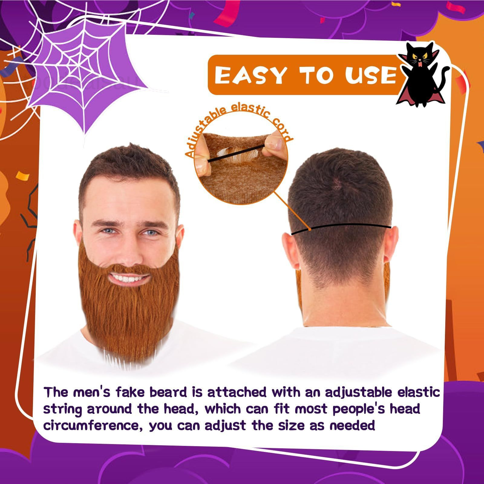 10 Pcs Fake Beards,Funny False Mustaches,Costume Beard Halloween Large, Black