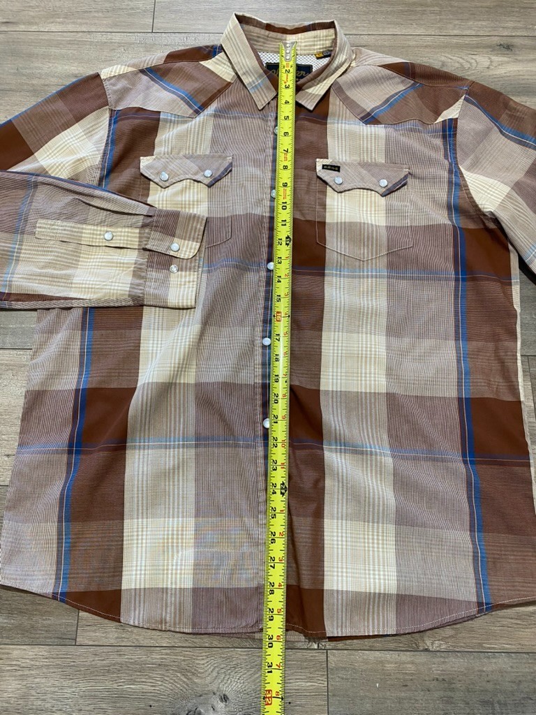 Howler Bros H Bar B Tech Shirt Mens L Plaid Western Snap Button Long Sleeve