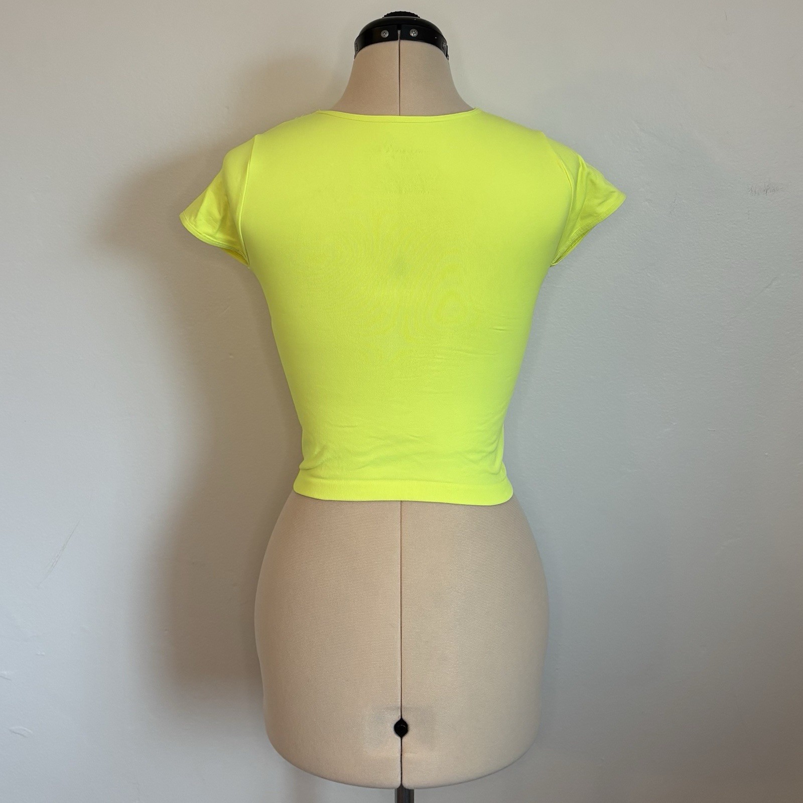 Free People Intimately Bright Neon Yellow Stretchy Crew Crop Top Baby Tee, XS/S