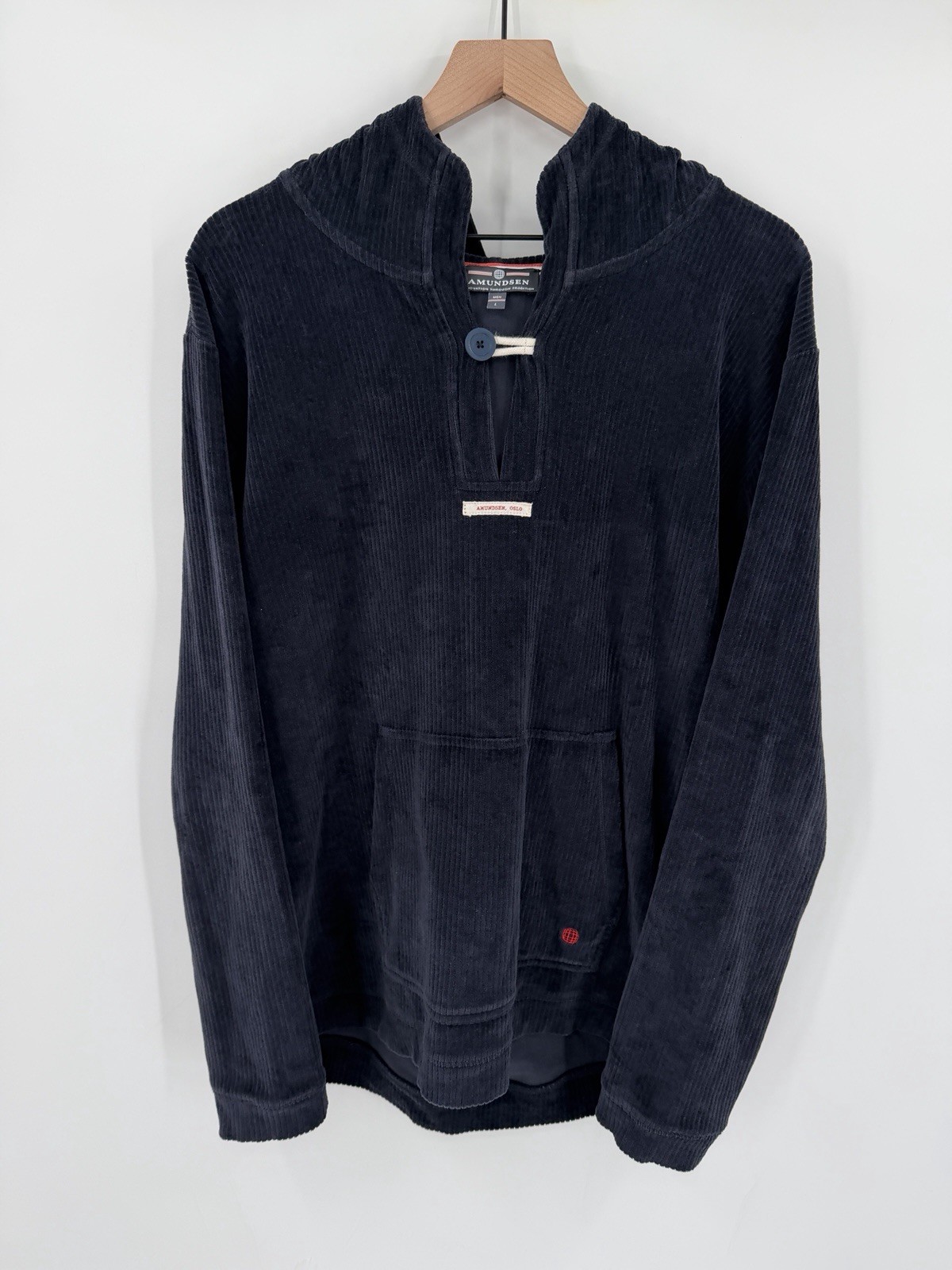 Amundsen Hoodie Mens Large Blue Comfy Cord Hooded Pullover Corduroy Sweatshirt