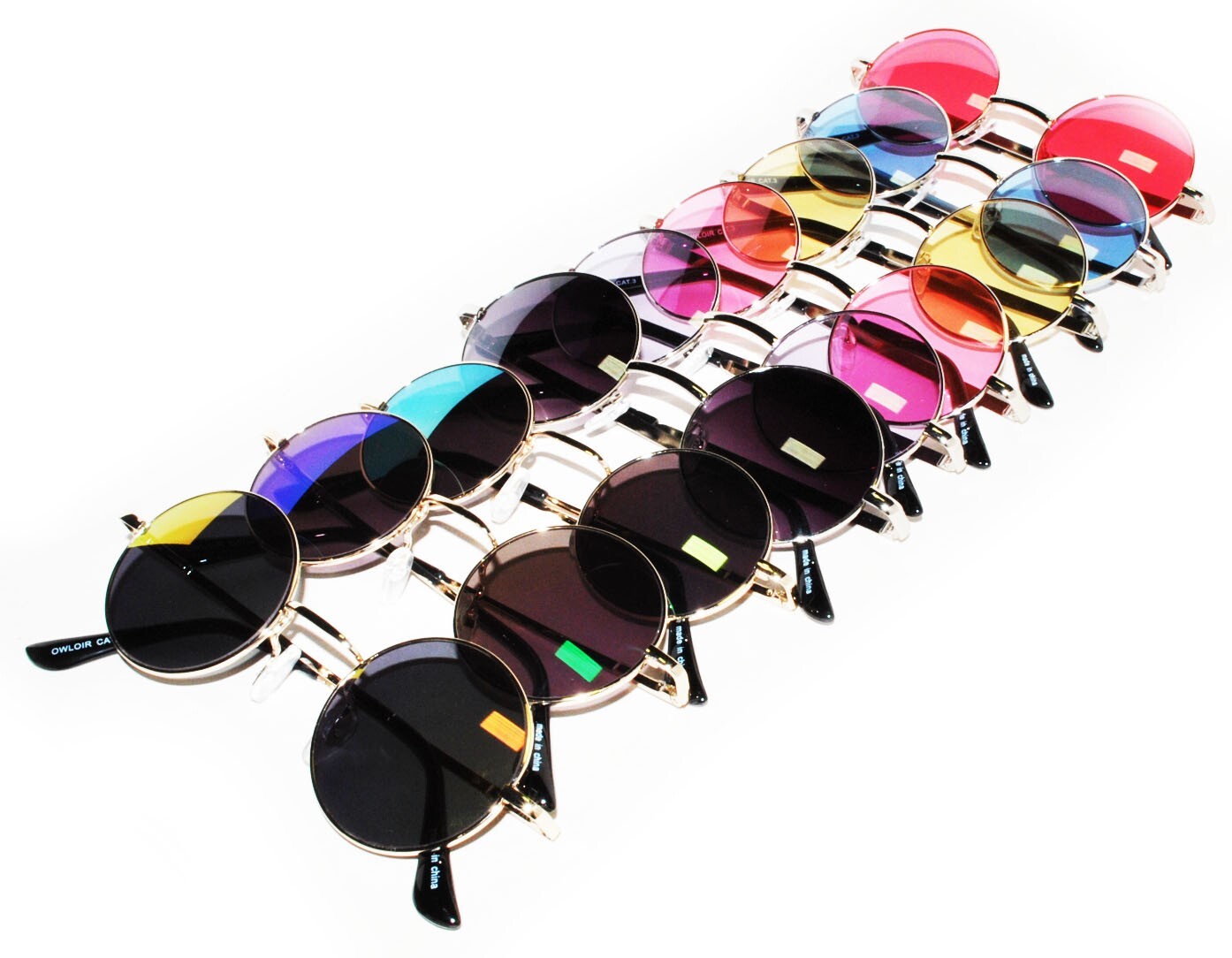 SET OF ROUND WOMEN’s SUNGLASSES 9 COLORS HIPPIE HIPSTER RETRO METAL FRAME 43MM