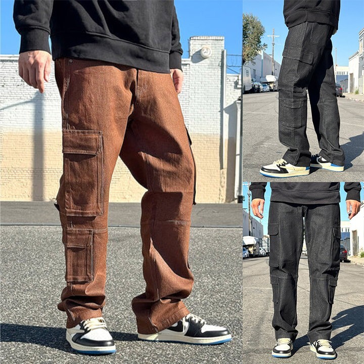 Victorious Men’s Casual Baggy Fit Cargo Colored Denim Jeans DL1490