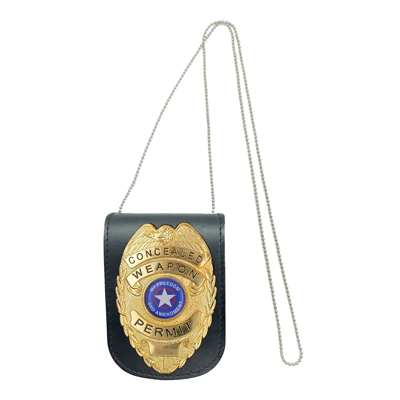 Genuine Leather Officer Lanyards & Badge ID Holders Black Unisex Security Weapon