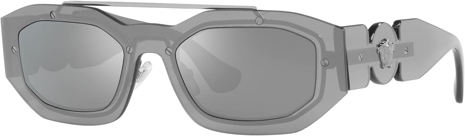 VERSACE VE2235 10016G 51mm Transparent Grey Silver Grey Mirror Men’s Sunglasses