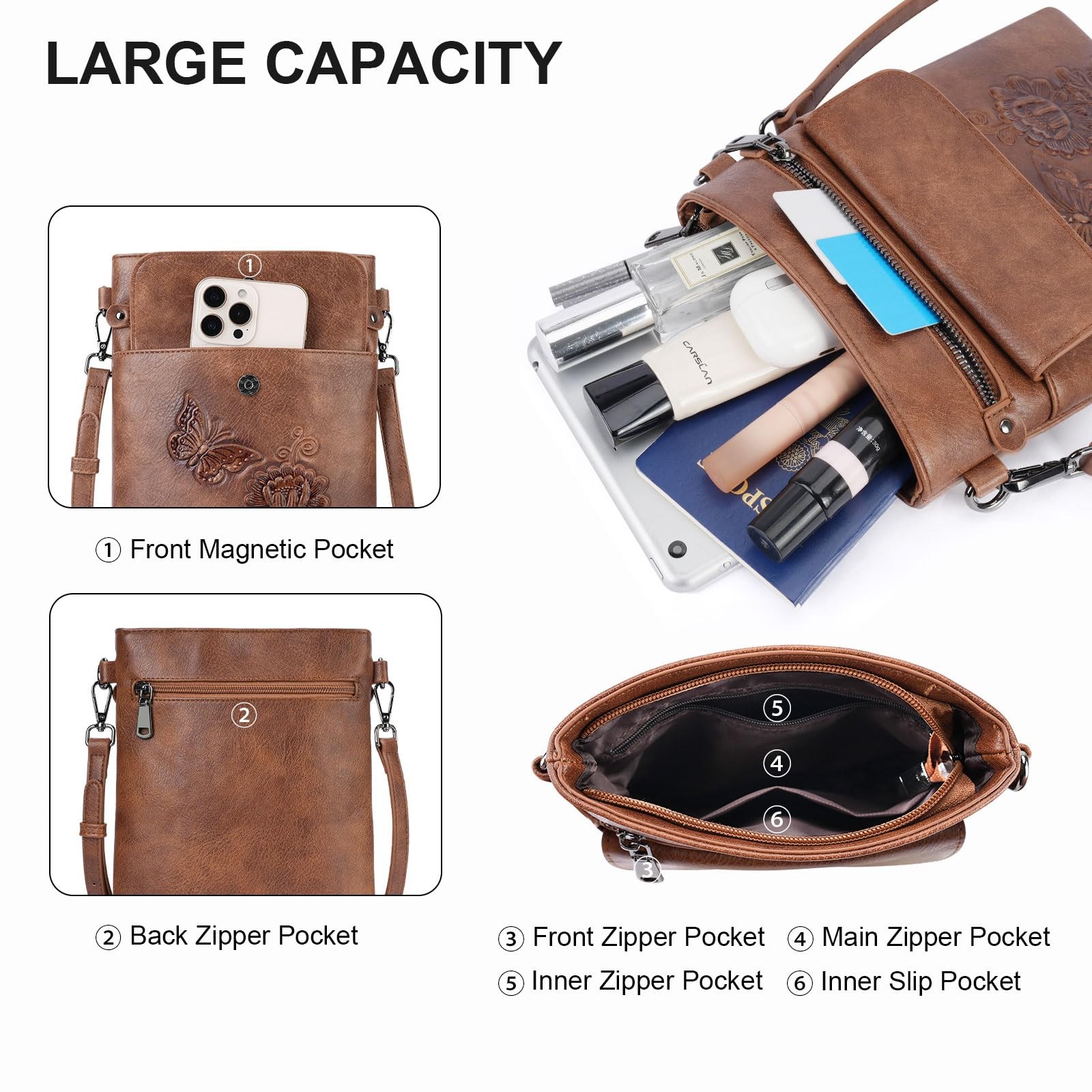 VIMUTI Small Crossbody Purse for Women, Soft Vegan 7.6 X 9.8 Inches, Brown