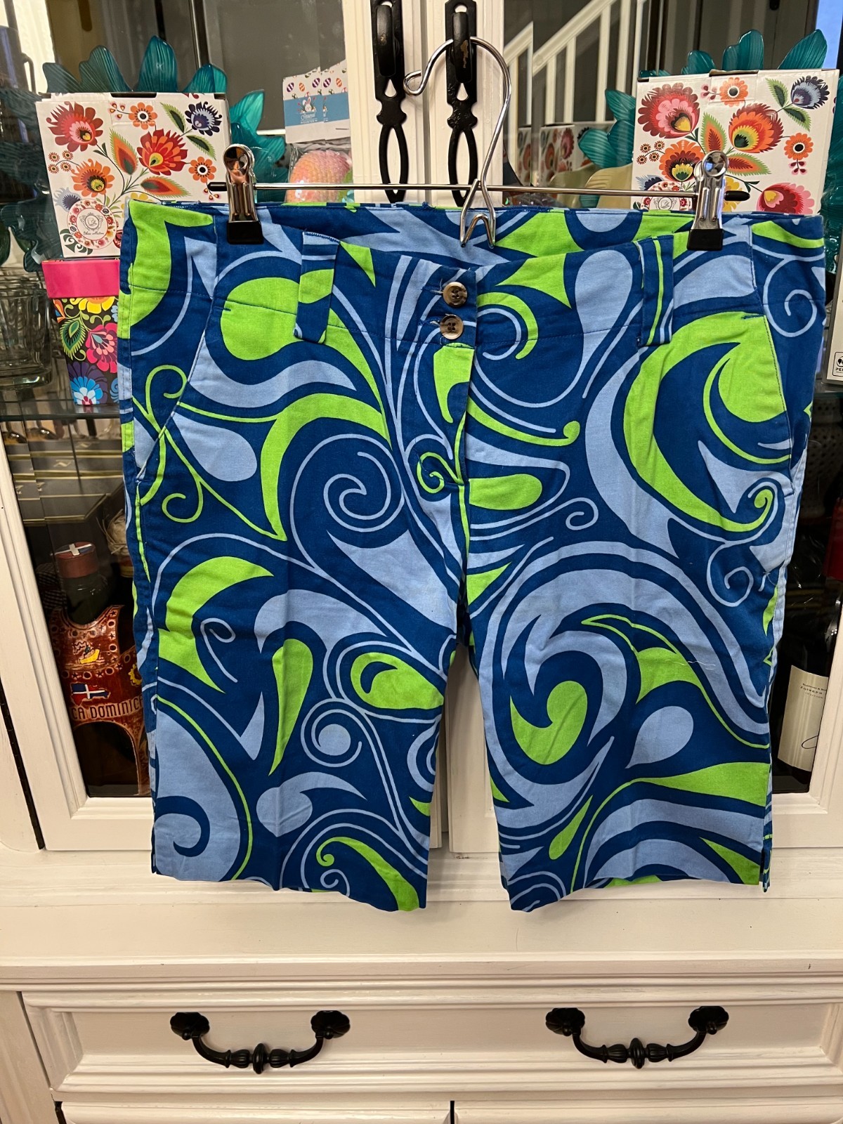 Loudmouth Blue and Green Golf Shorts with Psychedelic Swirls 6