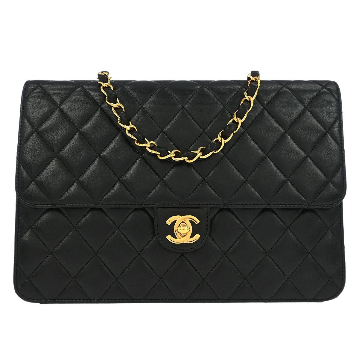 Chanel Black Lambskin Turnlock Medium Half Flap Shoulder Bag 145328