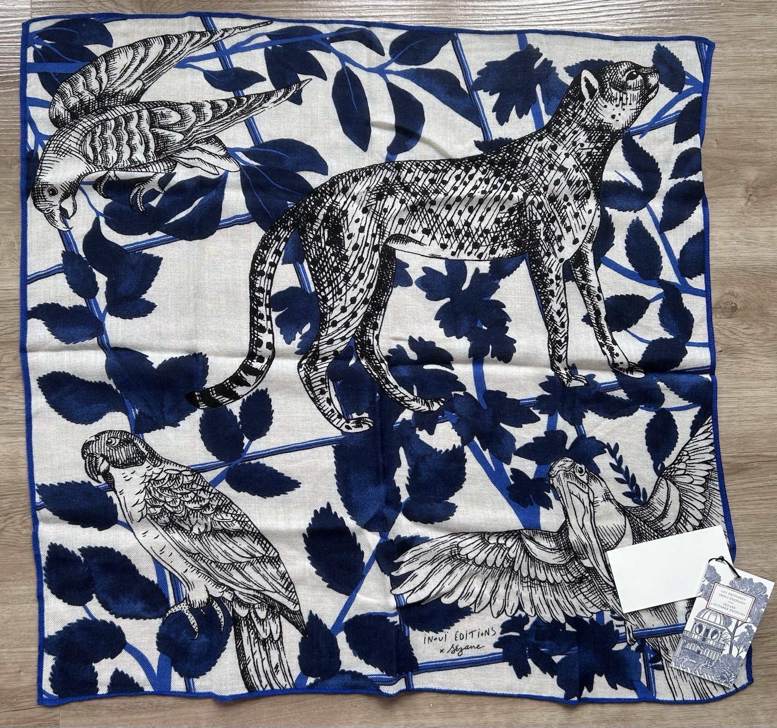 🇫🇷 NWT Sézane X Inoui Editions Paradisio Print Square Scarf White & Blue