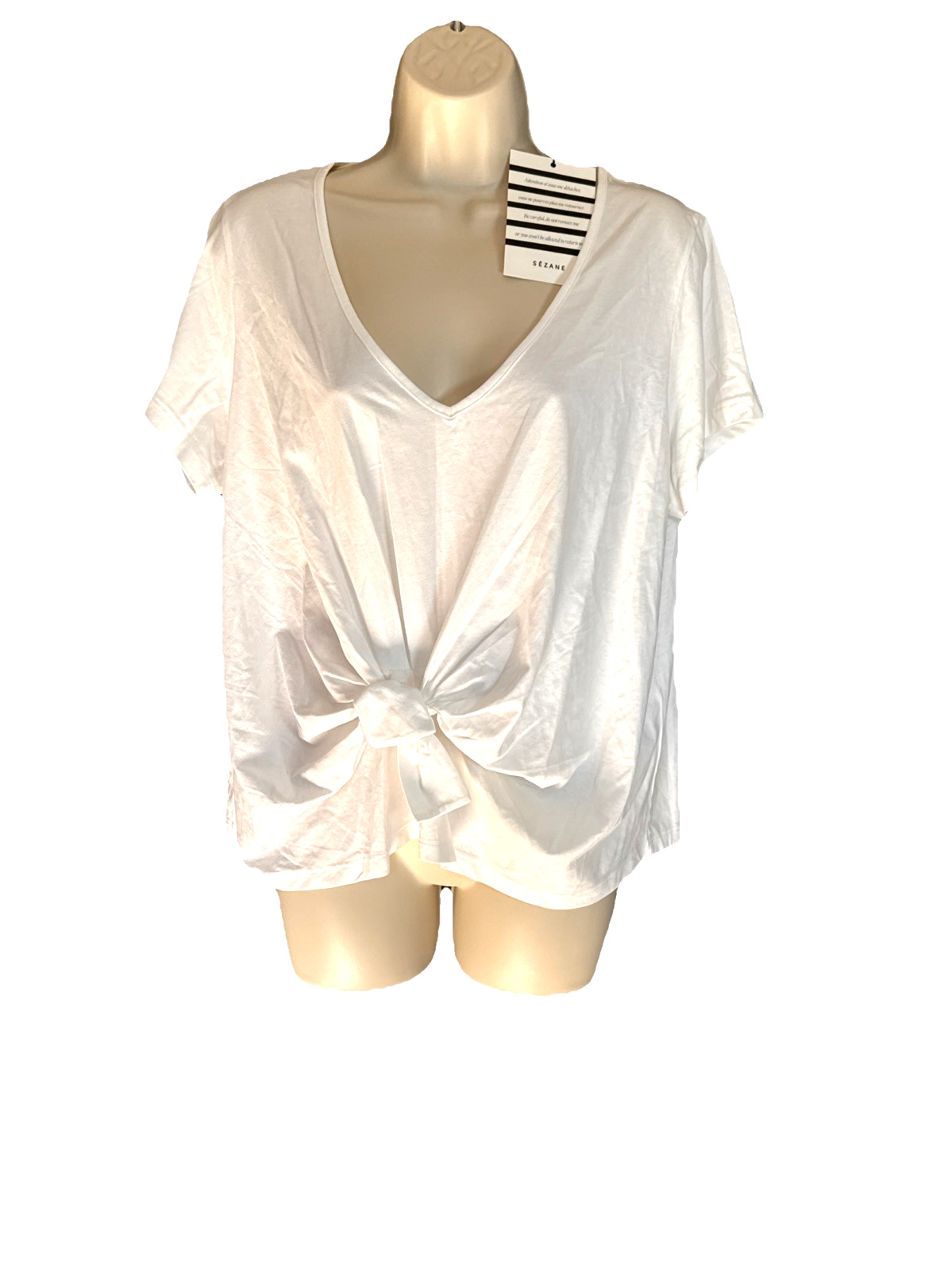 NWT Sezane Domingo Tee Size L White Cotton Tie Front Short Sleeve Top