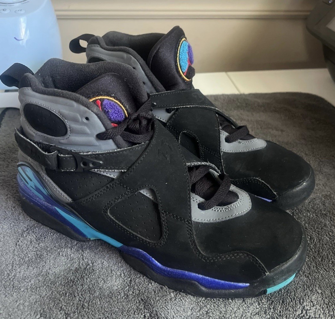 Jordan 8 Retro Aqua 2015 Youth Size 7Y Black Purple Teal Clean Used Without Box