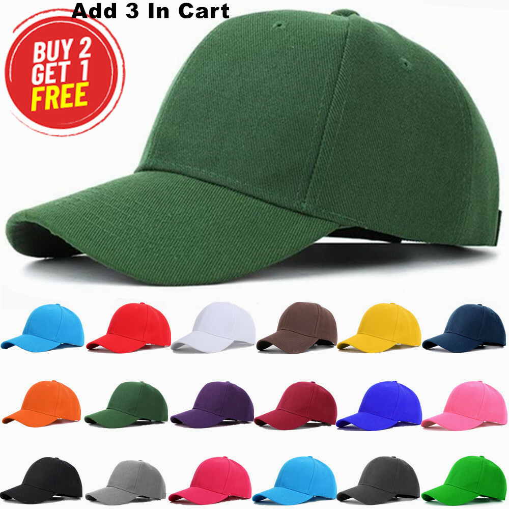 Plain Baseball Caps Adjustable Solid Blank Hat Polo Style Curved Visor Army Cap