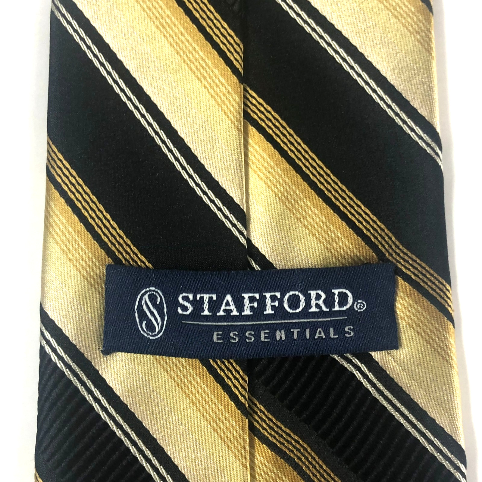 Stafford Essentials 100% Silk Tie Black Gold Stripe EX-LONG 64″ Business Formal
