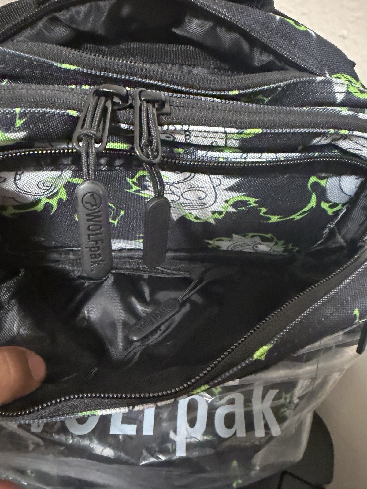 WOLFpak Backpack Black/Green Rick and Morty Graphic Print BRAND NEW 25L