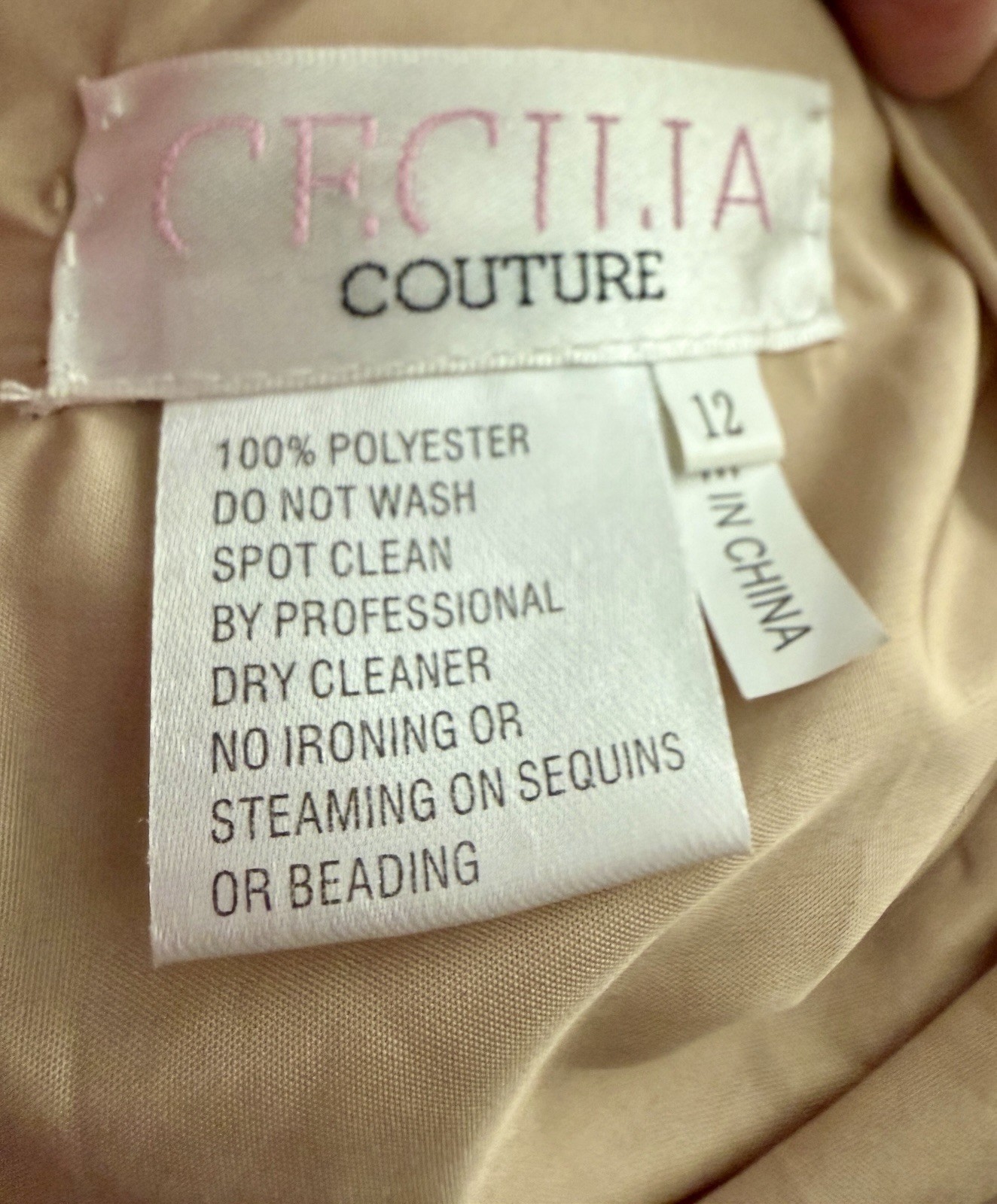 Cecilia Couture Champagne Gold Brocade Ball Gown Beaded Formal Dress 12