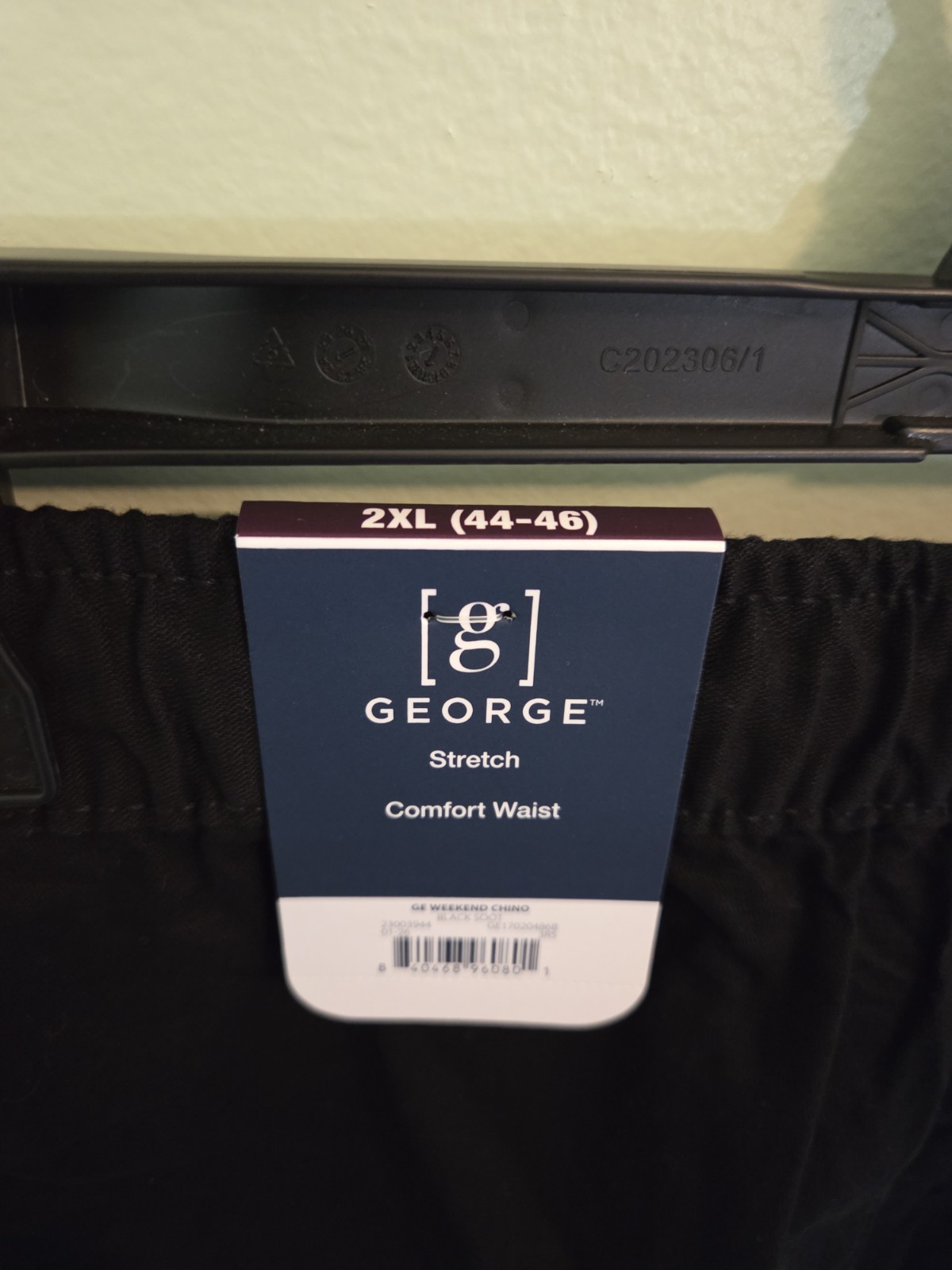 George Men’s 2XL 44-46 Weekend Pull-On Chino Pants BLACK Stretch Waist #21426