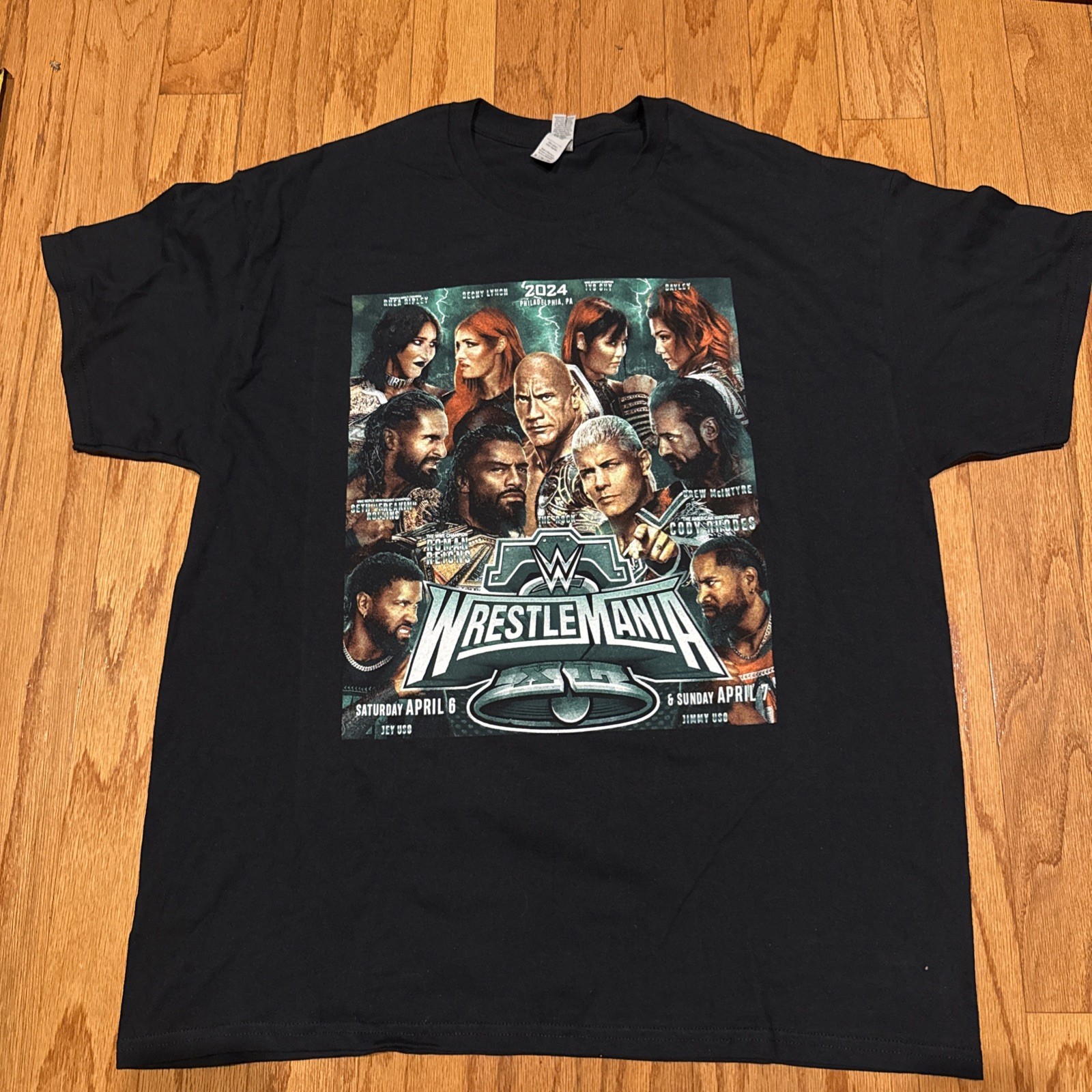 WWE WrestleMania 2024 T Shirt Black Double Sided Mens WWE Wrestling Size XL New