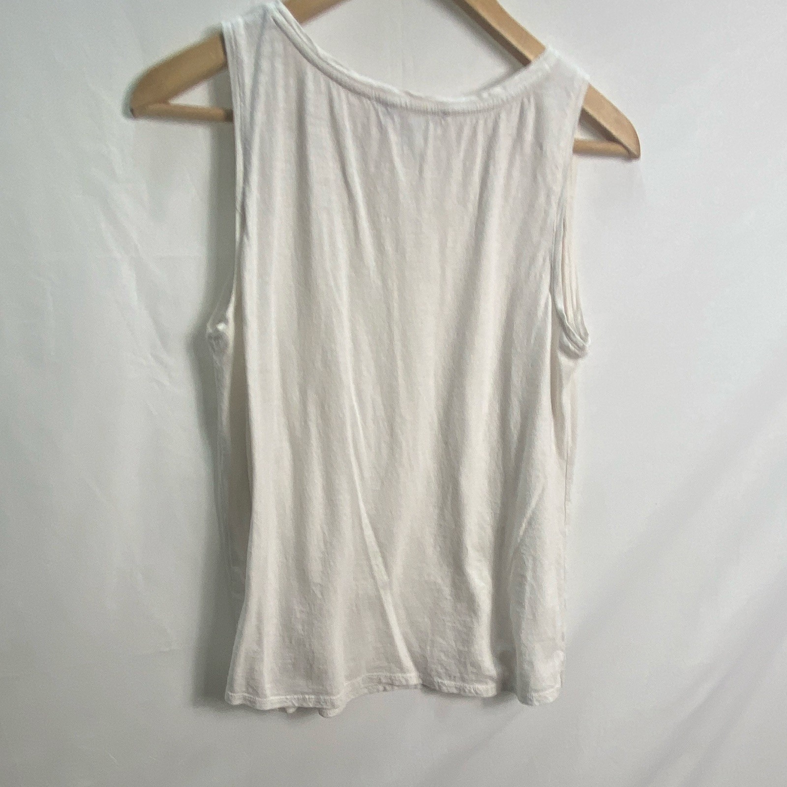 LOFT Women’s Ivory Solid Lace Yoke Scoop Neck Sleeveless cotton Tank Top S