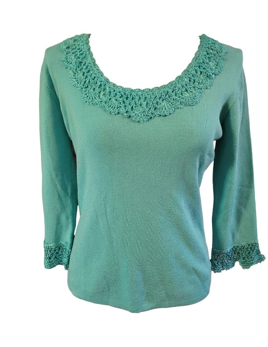 J.A.C. by Joseph A. Womens Blue Solid Scoop Neck 3/4 Knit Pullover M