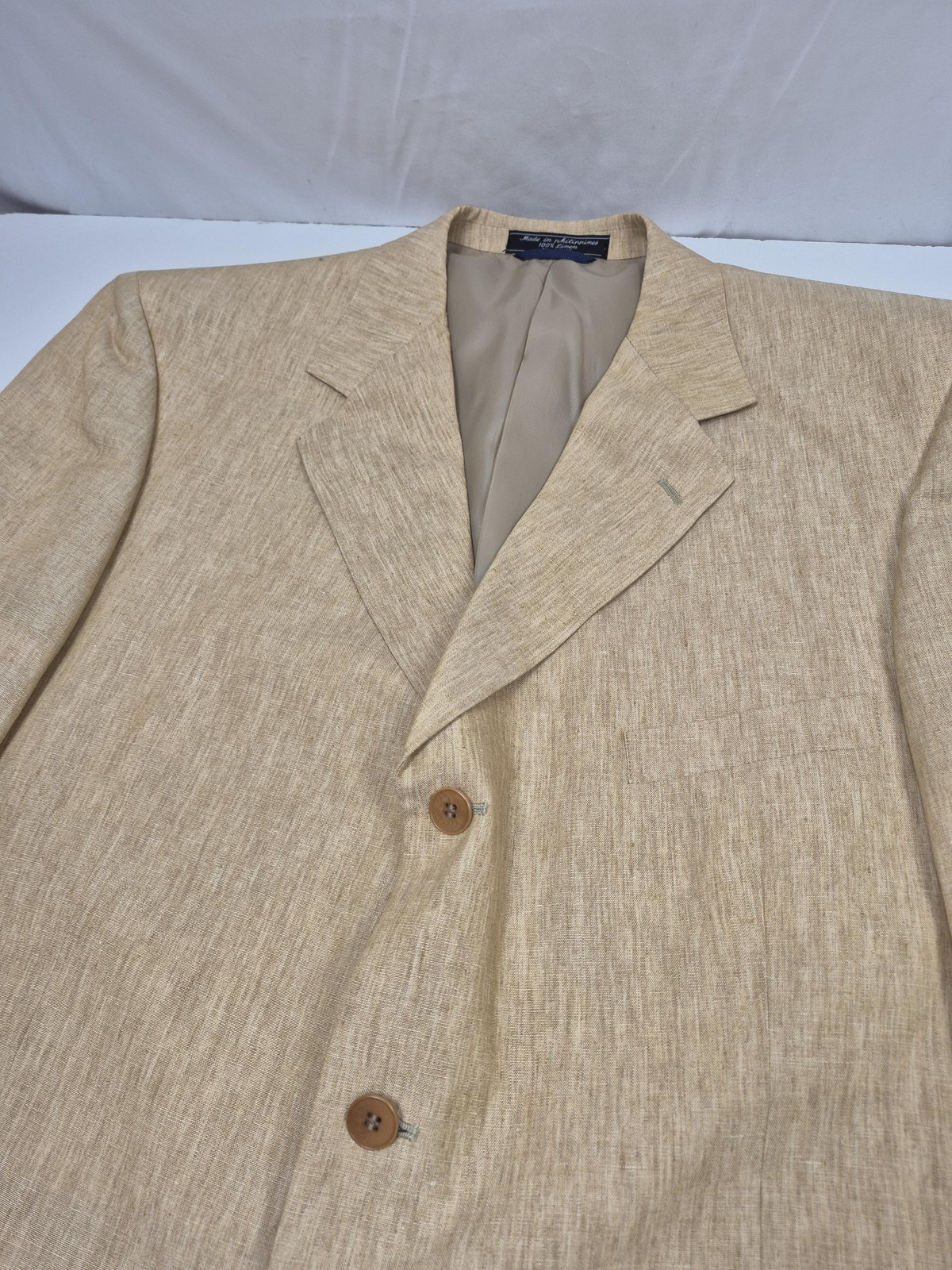 VTG Haspel Suit Men’s 48R Beige 100% Linen 2 Piece 43×36 Manor Pleated NWT