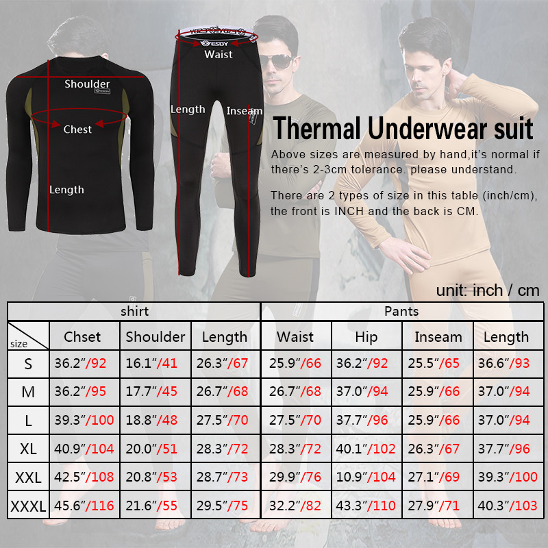 ESDY Thermal Underwear Set For Men Long Johns Soft Fast Dry Top & Bottom Fleece