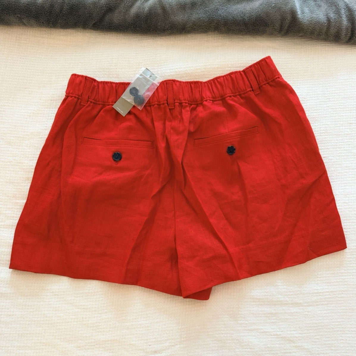 J.CREW Red Linen Women’s Shorts Size S Chino Mid Rise Elastic Waist Pockets