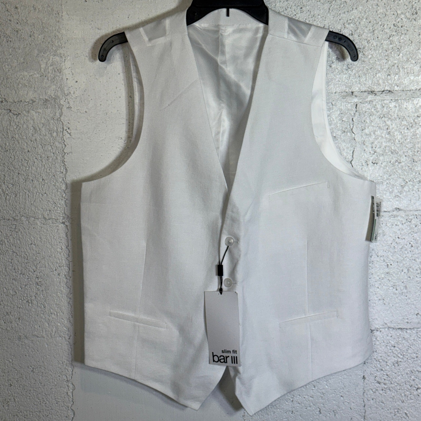 Bar III Men’s Slim-Fit White 100% Linen Suit Vest white Large $115