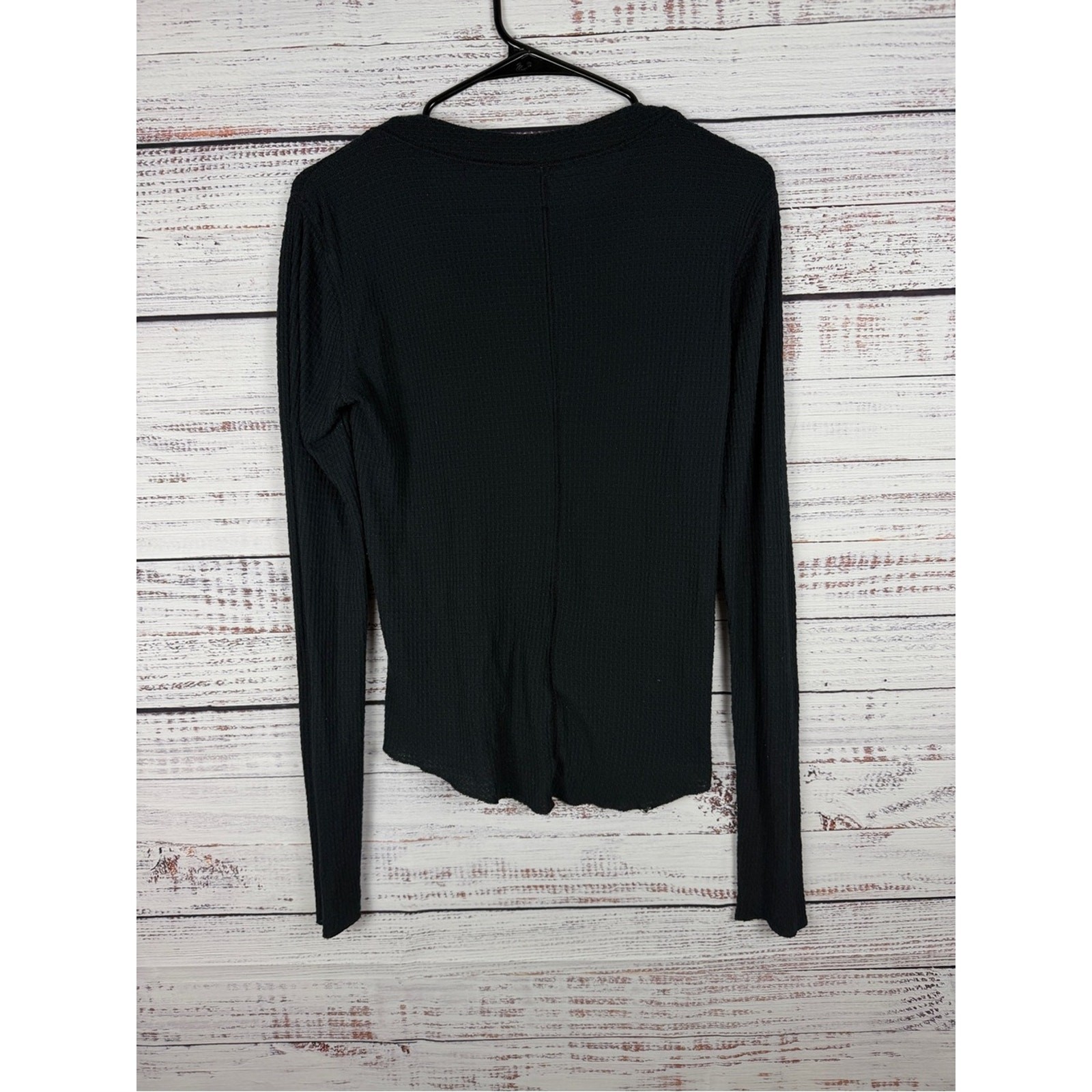 Free People Intimately Waffle Knit Snap Front Cardigan Top Black L