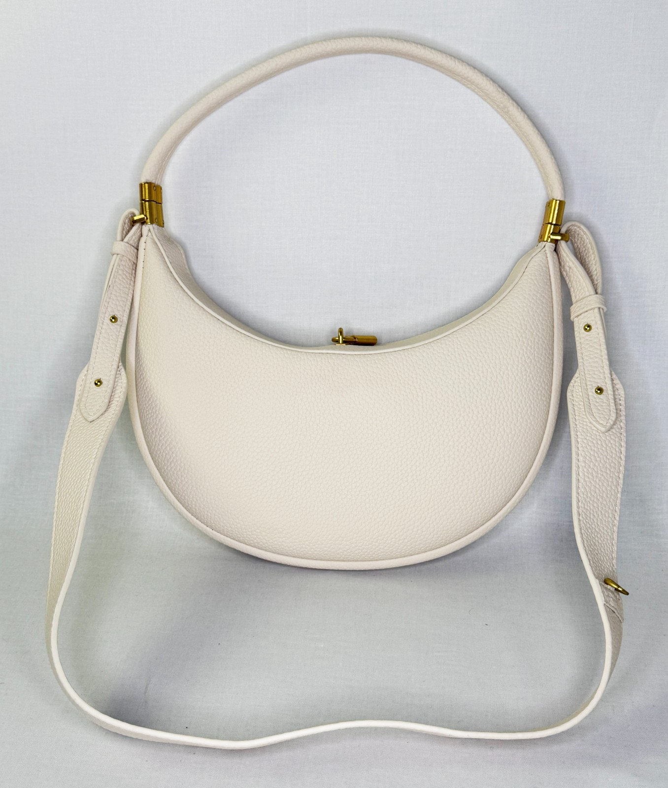 Songmont Pebbled Leather Crescent Hobo Bag Cream Ivory Crossbody Shoulder Purse