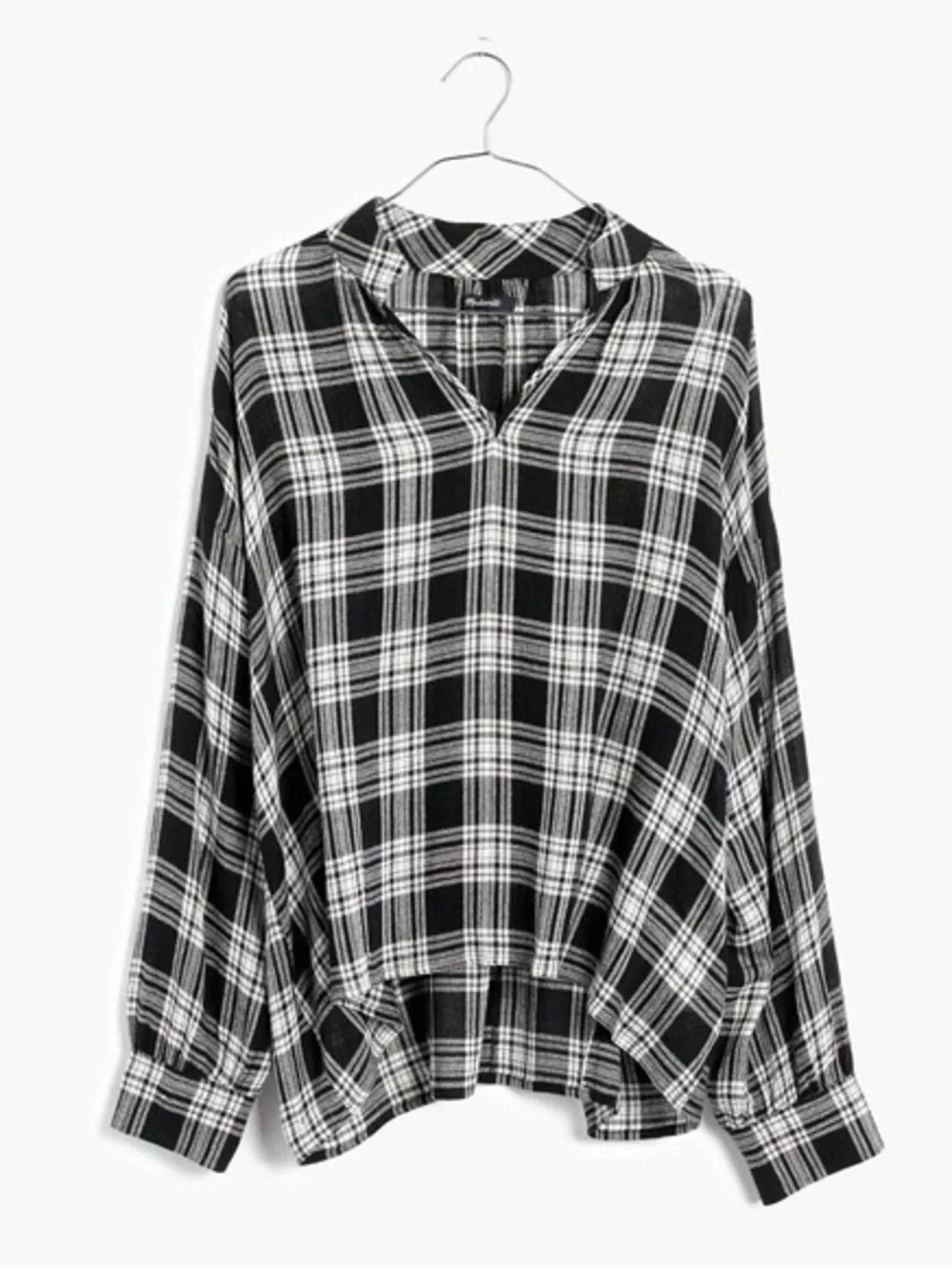 Madewell Highroad Popover Plaid Blouse Black White Size S