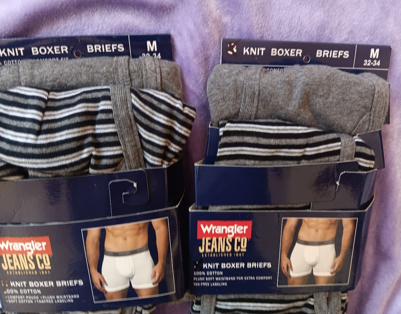 Wrangler Men’s Cotton boxer briefs 4 PAIRS M 32-34 STRIPE & SOLID GRAY