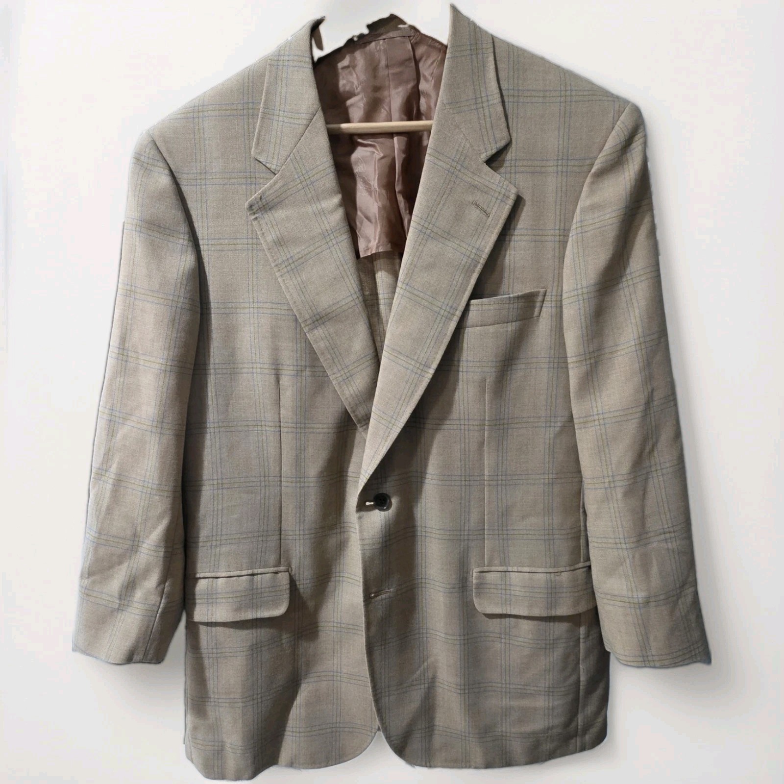 Brioni Palatino Tan Beige Windowpane Sport Coat Jacket 44r Wool