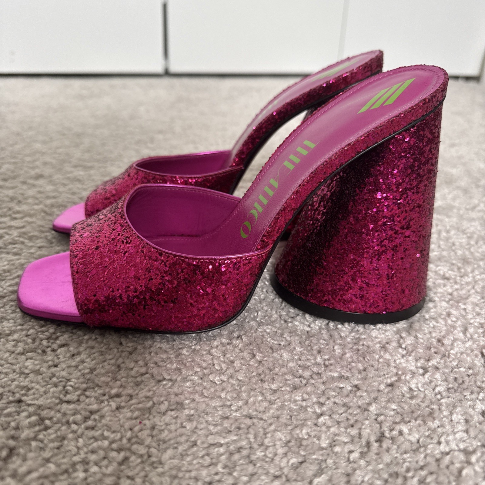 NWT The Attico Devon 115 mm Glitter Mules Pink Eur Size 37 US Size 6.5/7